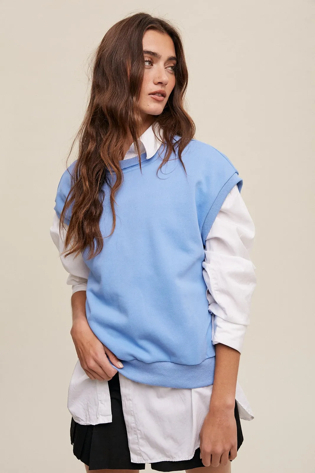 Light Blue Terry Raw Trim Maternity Top sold by Pinkblush product image thumbnail 3