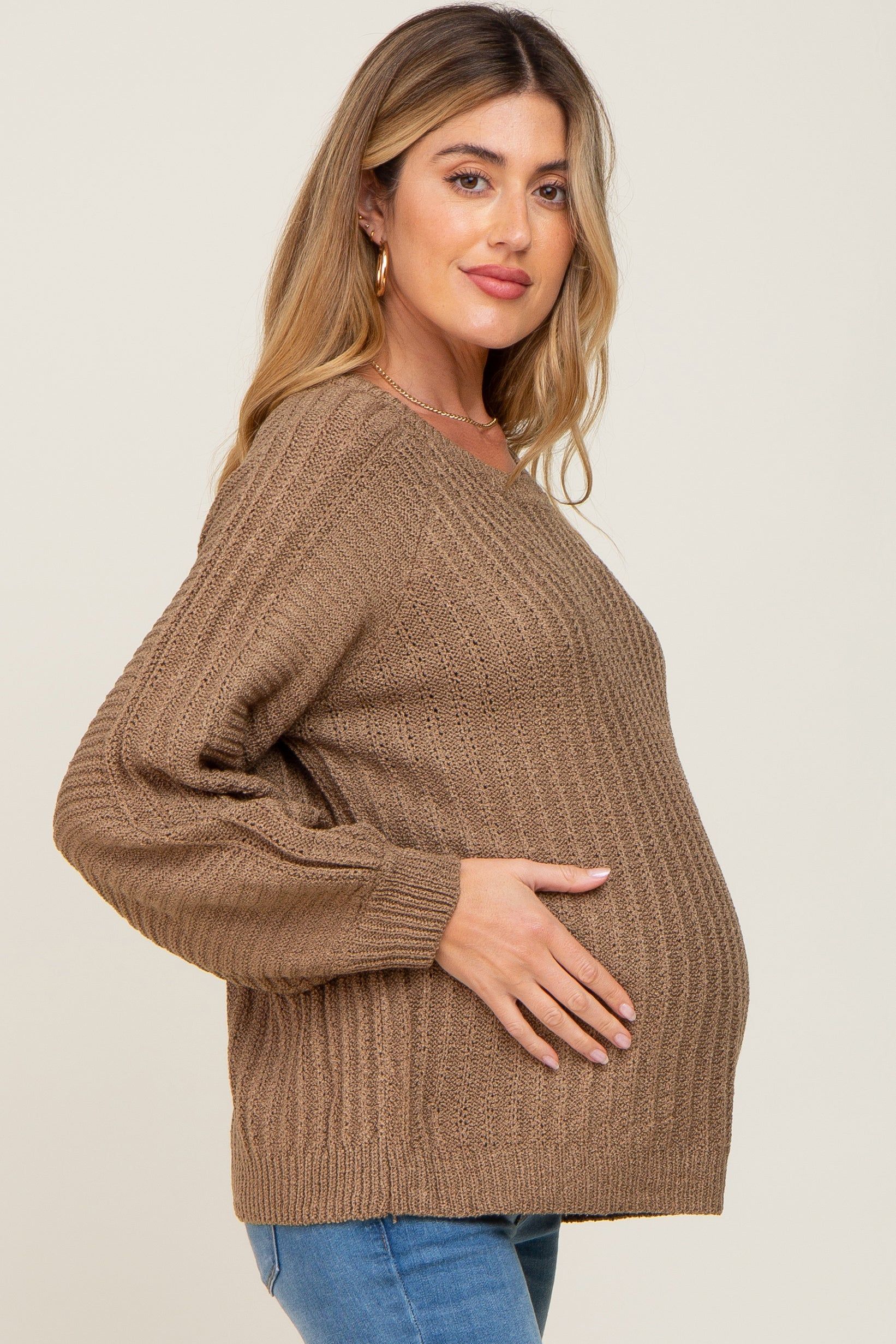 Mocha Puff Sleeve Maternity Sweater sold by Pinkblush product image thumbnail 2