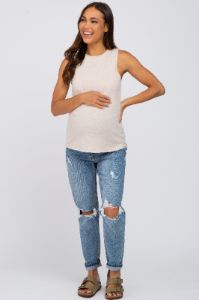 Beige Heather Basic Maternity Tank Top sold by Pinkblush