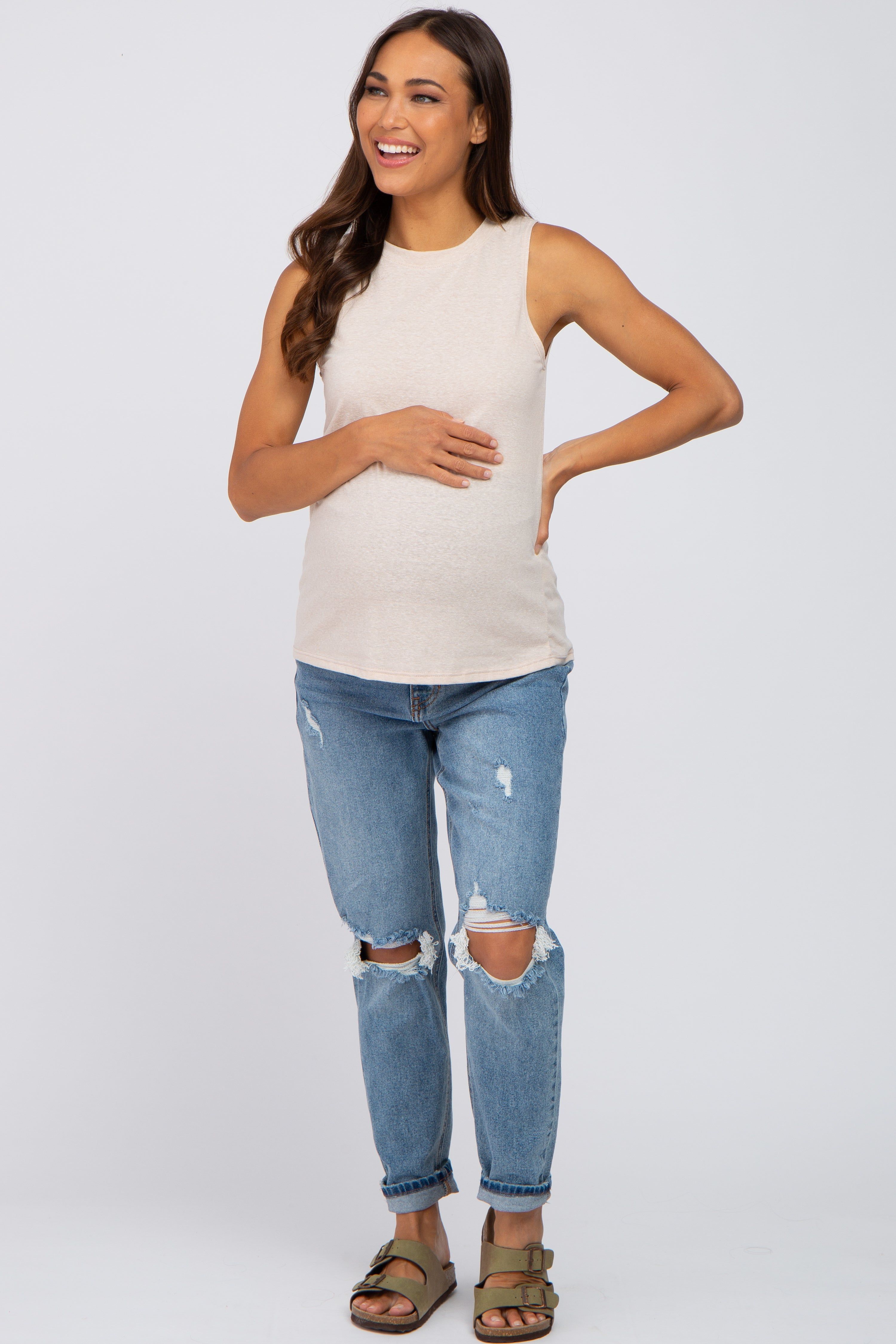 Beige Heather Basic Maternity Tank Top sold by Pinkblush product image thumbnail 4