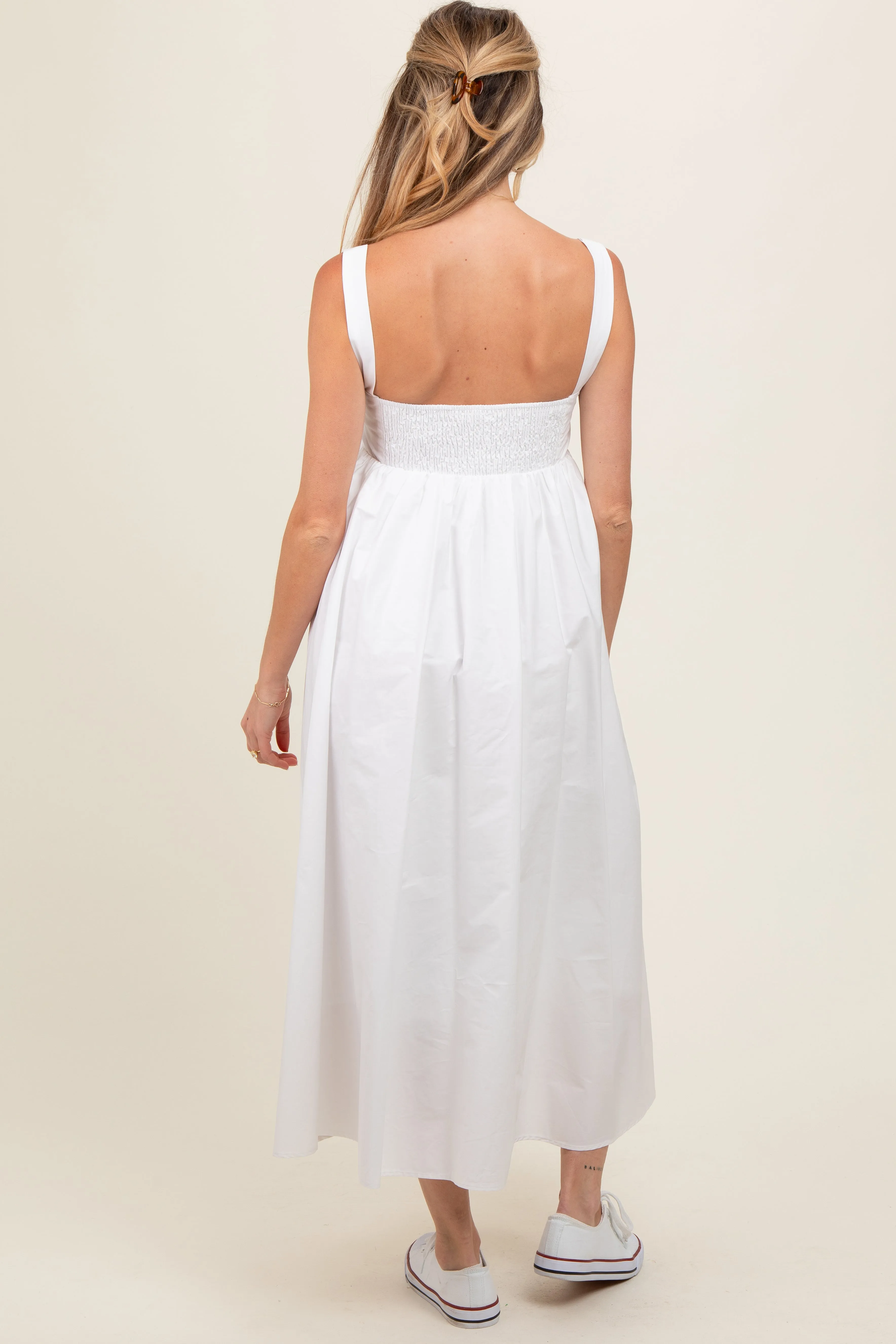 White Front Tie Sleeveless Maternity Midi Dress sold by Pinkblush product image thumbnail 5