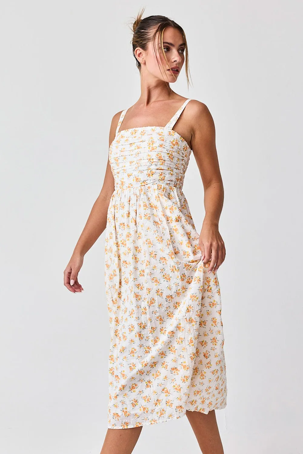 Orange Floral Textured Dot Square Neck Midi Dress sold by Pinkblush product image thumbnail 2