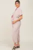 Beige Button Up Maternity Jumpsuit sold by Pinkblush