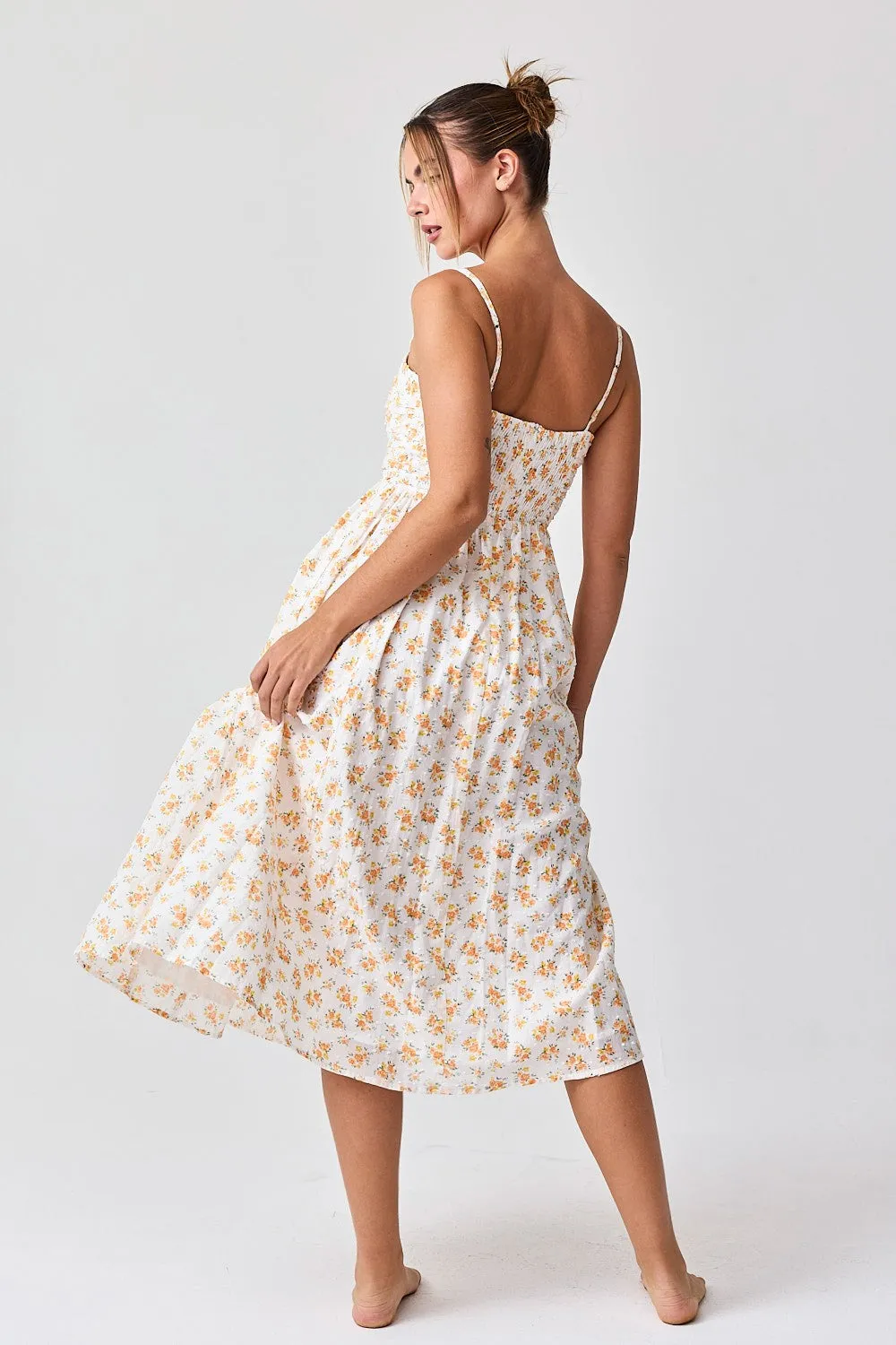 Orange Floral Textured Dot Square Neck Midi Dress sold by Pinkblush product image thumbnail 3