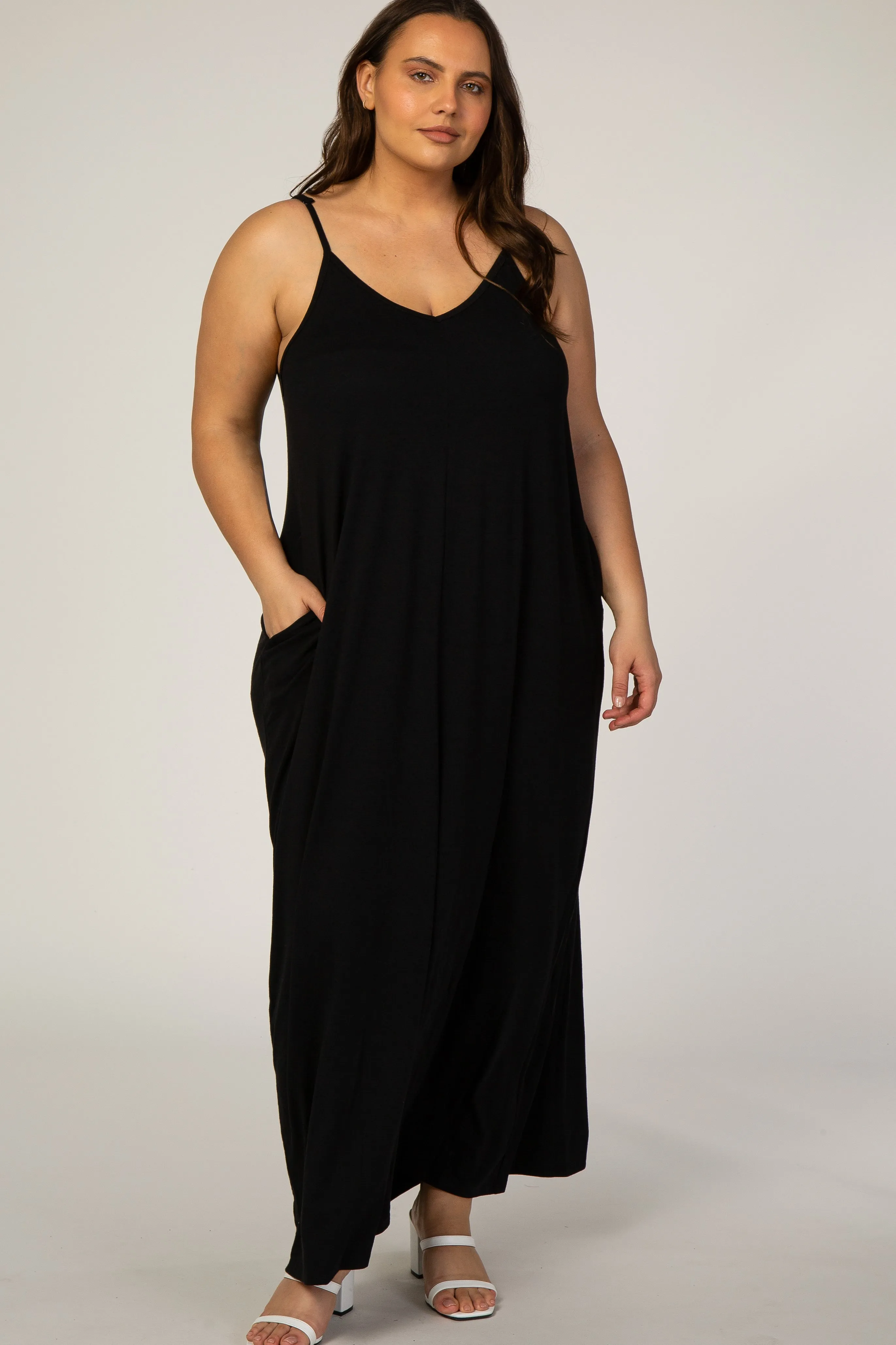 Black Cami Strap Plus Maxi Dress sold by Pinkblush