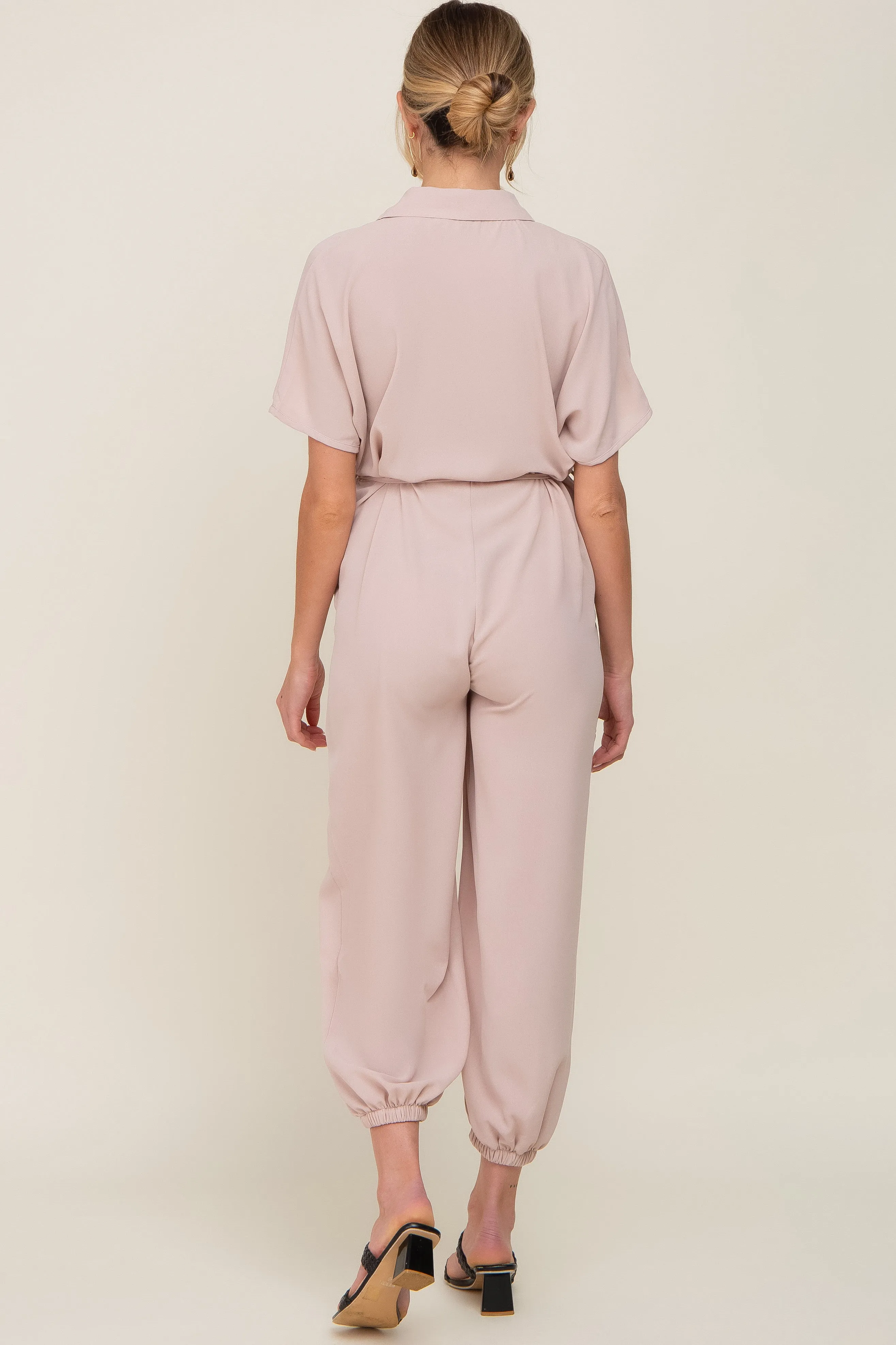 Beige Button Up Maternity Jumpsuit sold by Pinkblush product image thumbnail 3