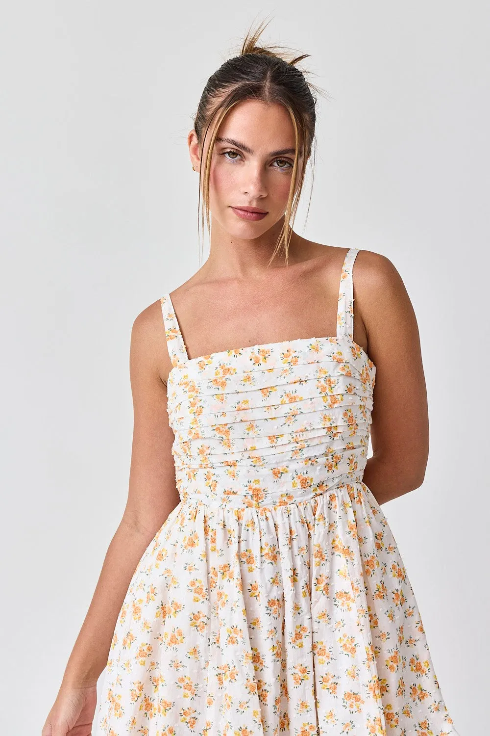 Orange Floral Textured Dot Square Neck Midi Dress sold by Pinkblush product image thumbnail 4