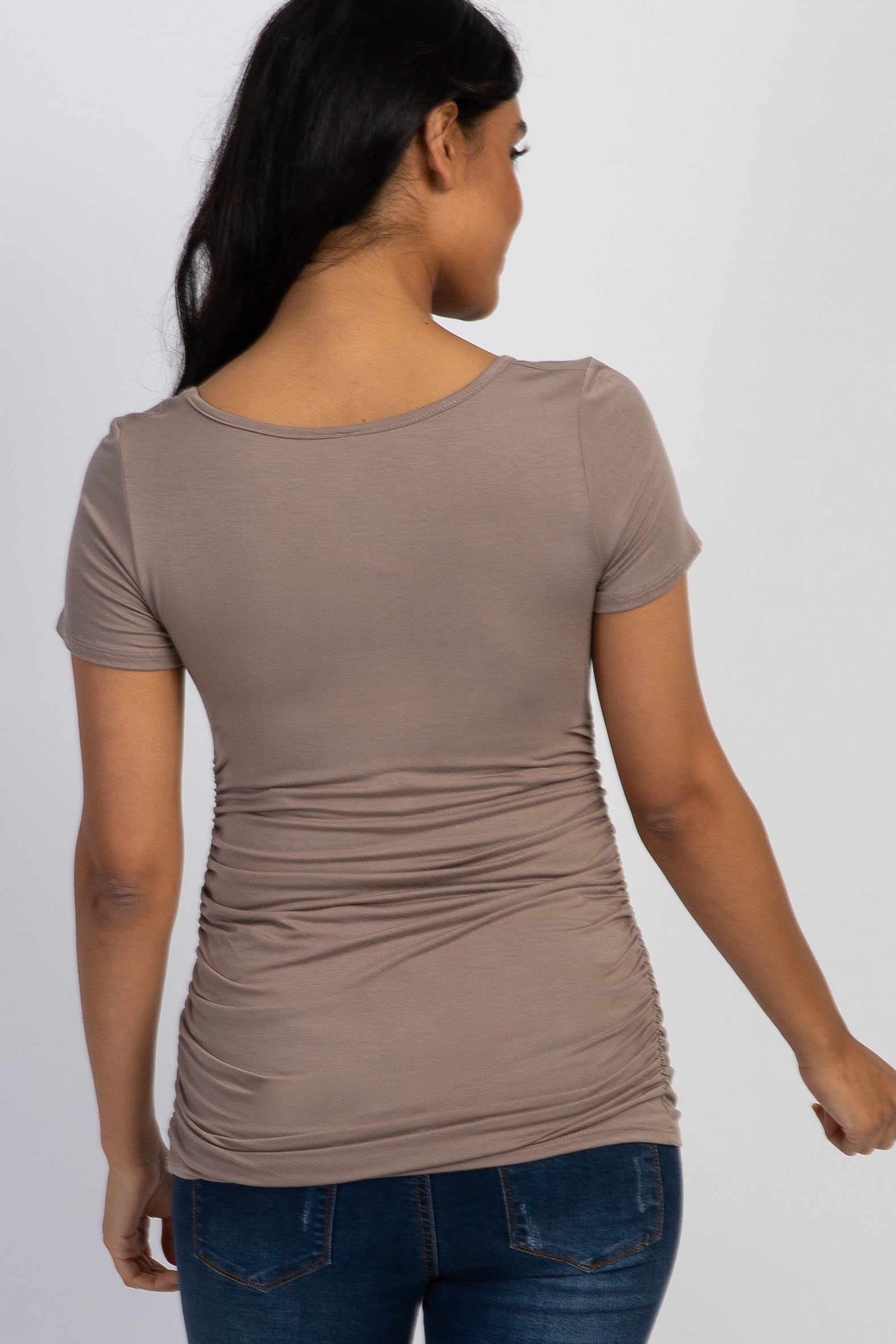 PinkBlush Taupe Basic Fitted Short Sleeve Maternity Top sold by Pinkblush product image thumbnail 3