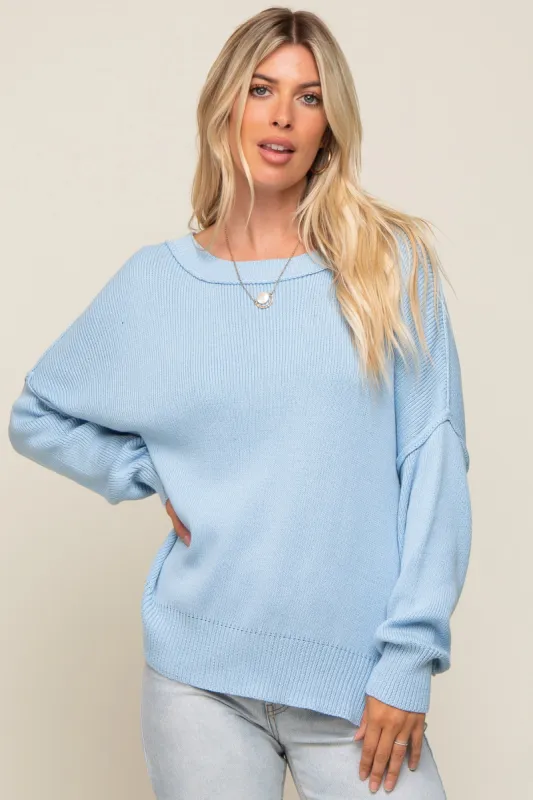 Light Blue Exposed Seam Side Slit Sweater sold by Pinkblush
