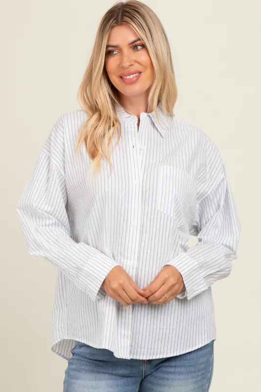 White Striped Button Down Top sold by Pinkblush