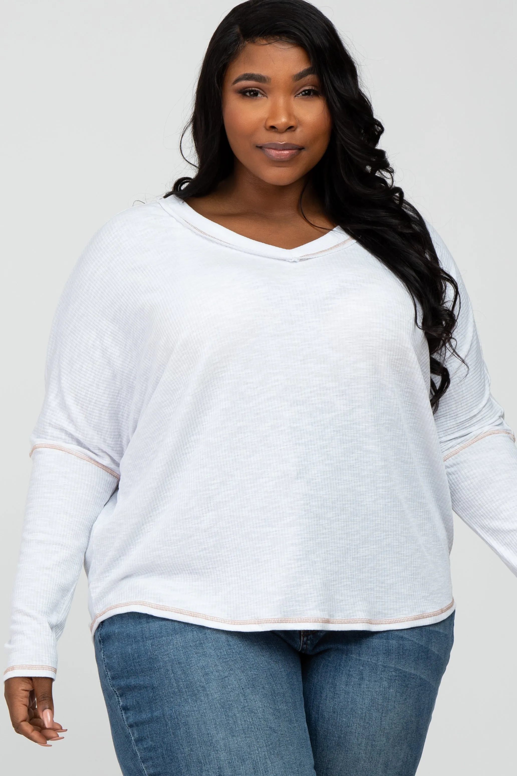 Ivory Contrast Stitch Maternity Plus Dolman Sleeve Top sold by Pinkblush product image thumbnail 3