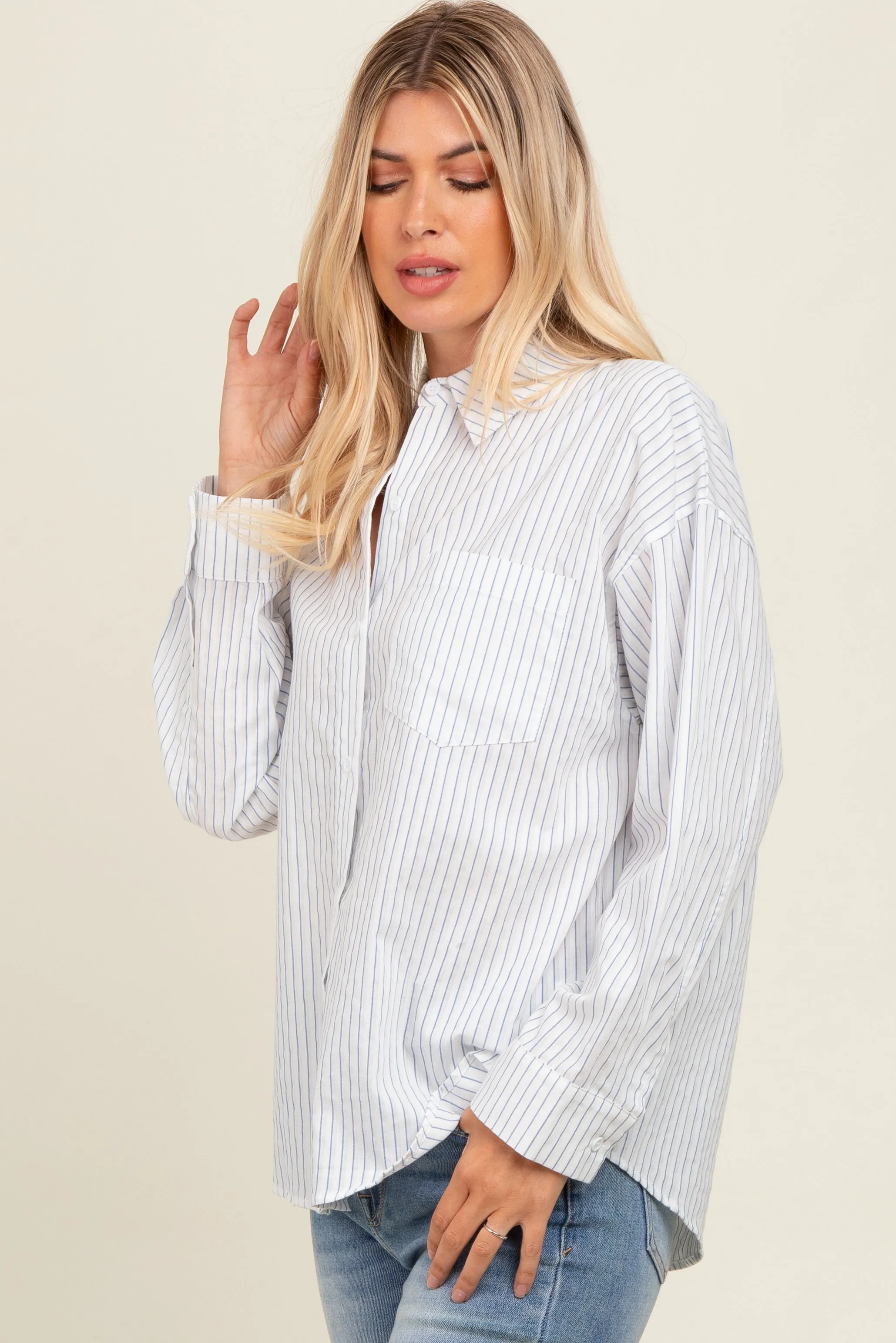 White Striped Button Down Top sold by Pinkblush product image thumbnail 2
