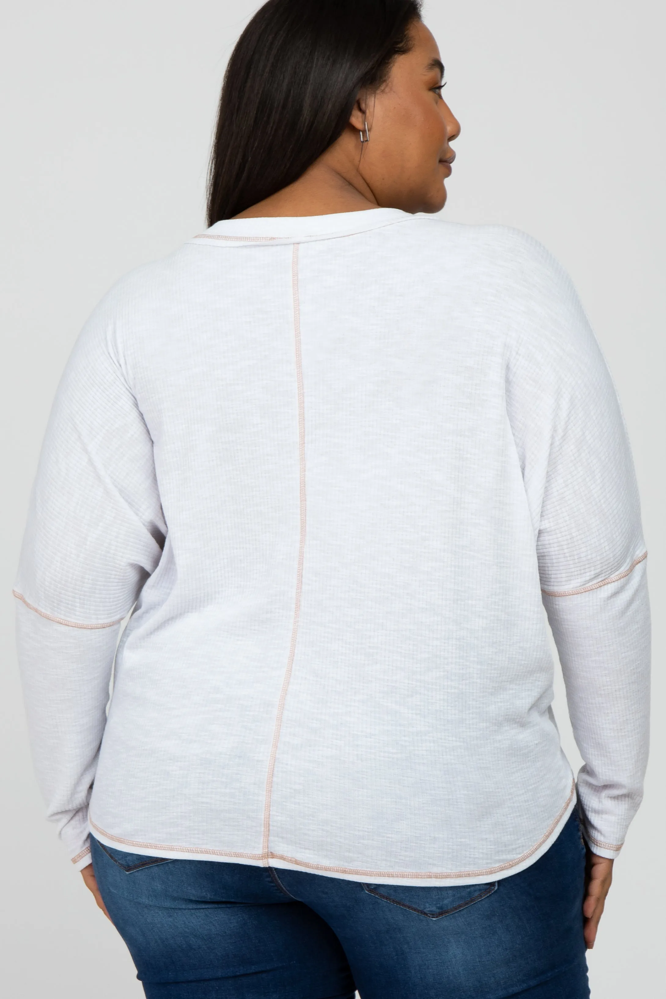 Ivory Contrast Stitch Maternity Plus Dolman Sleeve Top sold by Pinkblush product image thumbnail 2