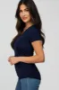 Navy Blue V-Neck Ruched Side Top sold by Pinkblush