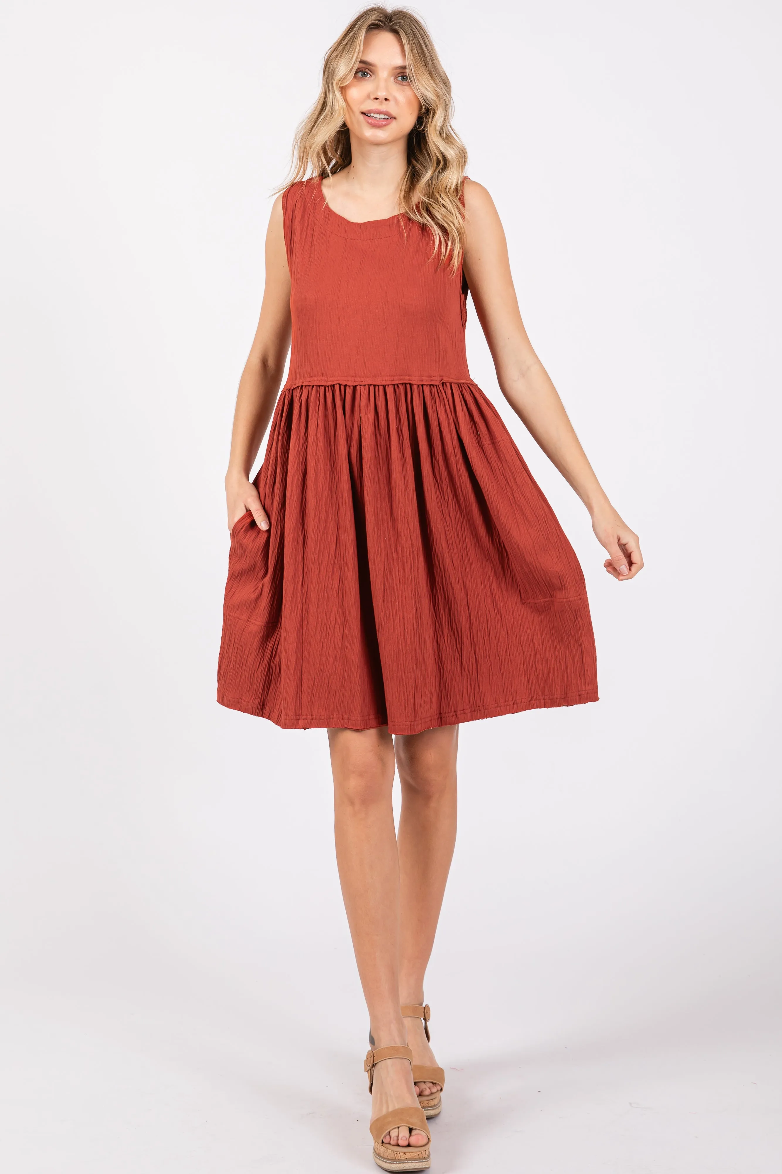 Rust Sleeveless Textured Dress sold by Pinkblush product image thumbnail 4