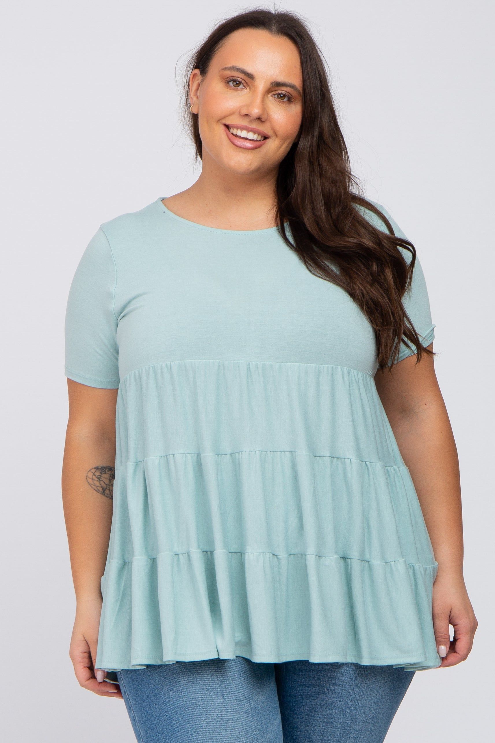 Mint Green Tiered Maternity Plus Short Sleeve Top sold by Pinkblush product image thumbnail 5