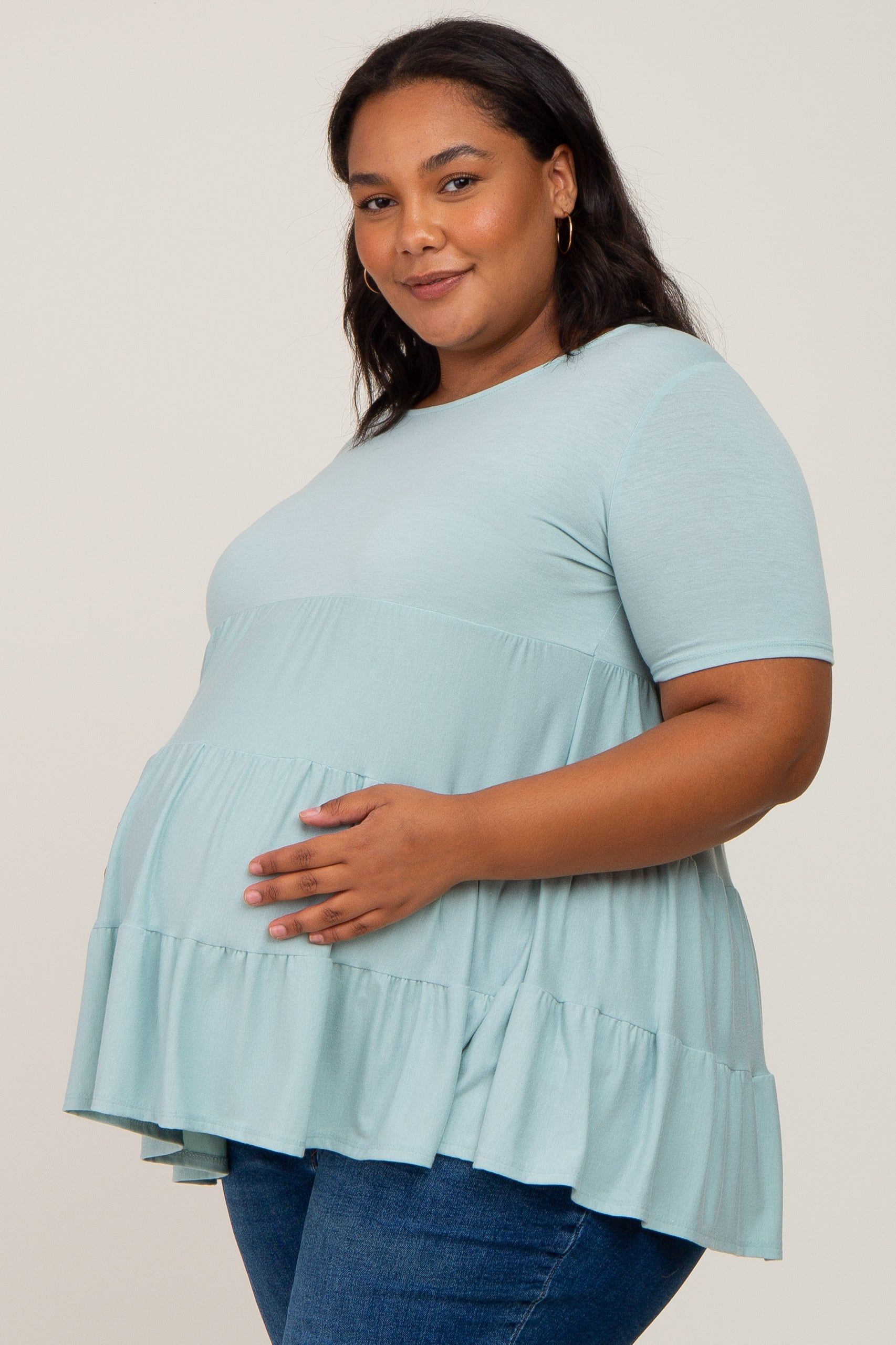 Mint Green Tiered Maternity Plus Short Sleeve Top sold by Pinkblush product image thumbnail 2