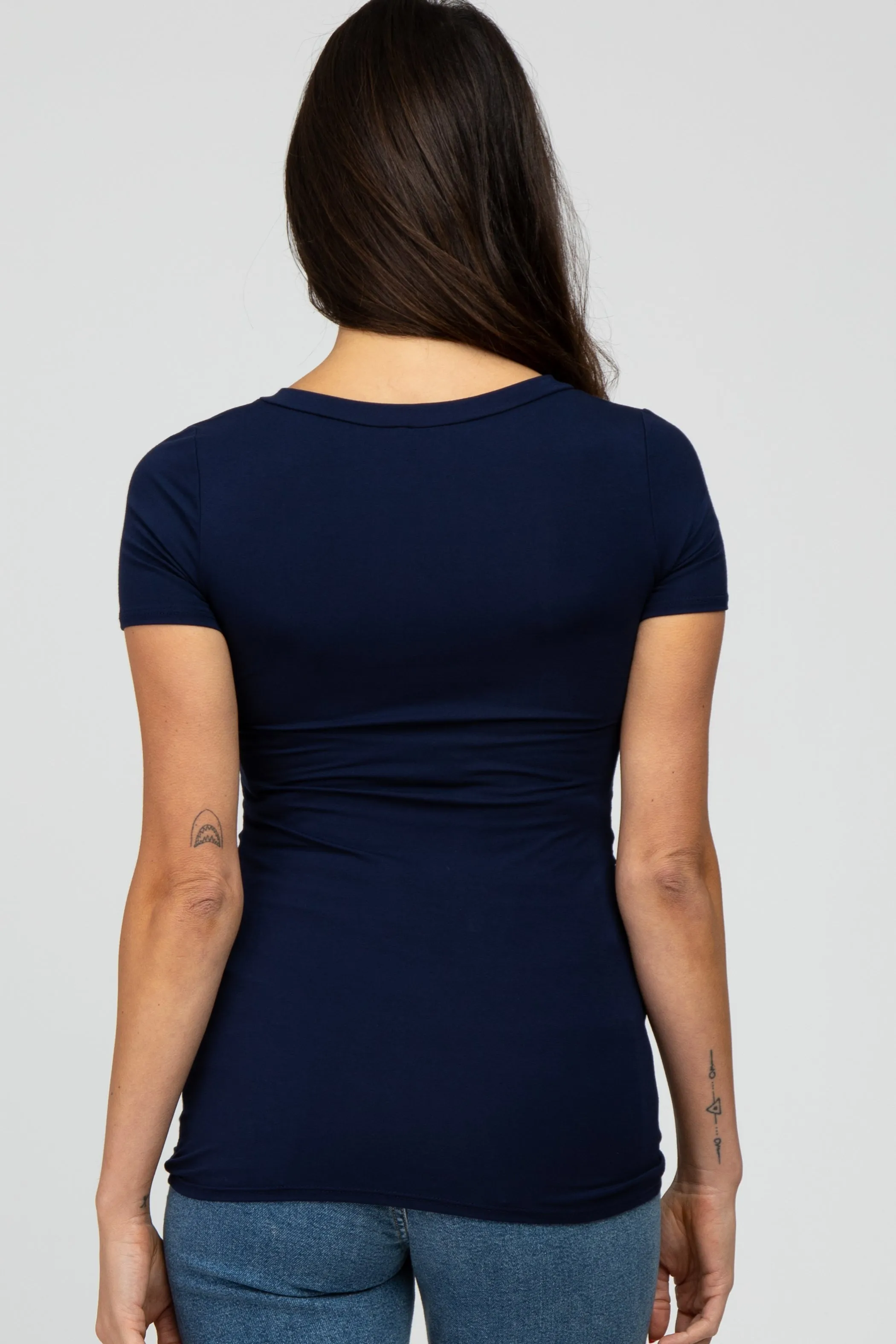 Navy Blue V-Neck Ruched Side Top sold by Pinkblush product image thumbnail 4
