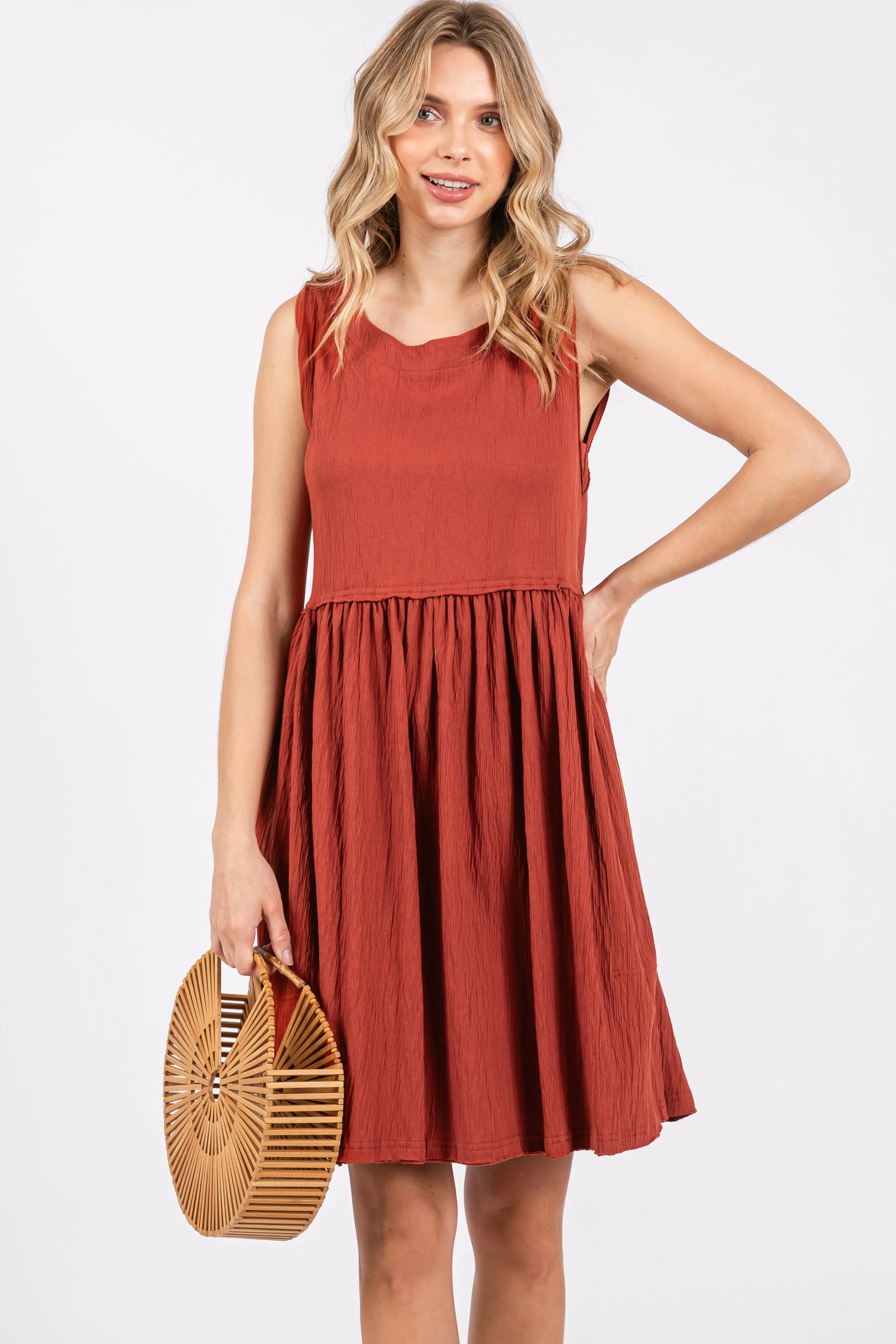 Rust Sleeveless Textured Dress sold by Pinkblush product image thumbnail 5