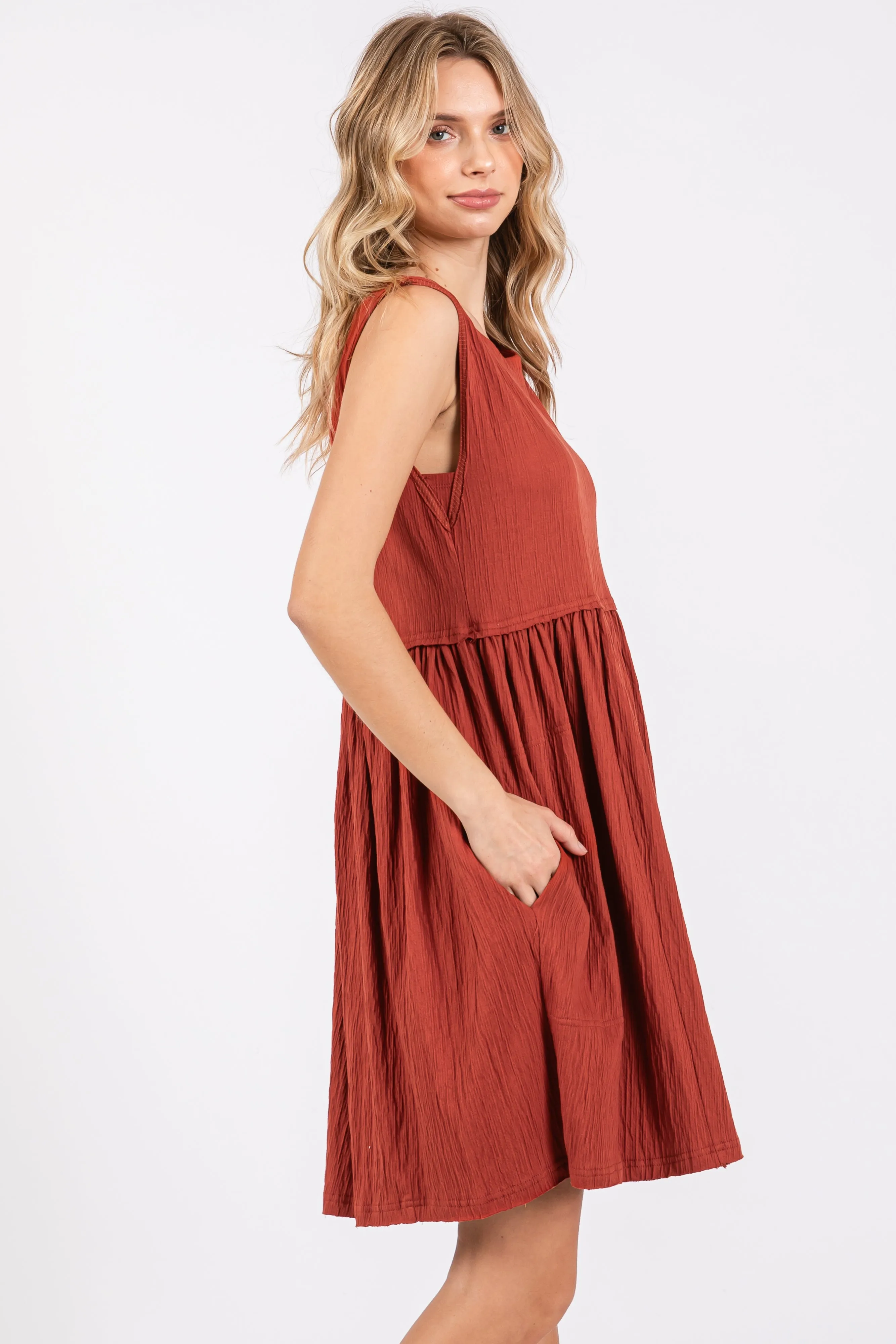 Rust Sleeveless Textured Dress sold by Pinkblush product image thumbnail 2