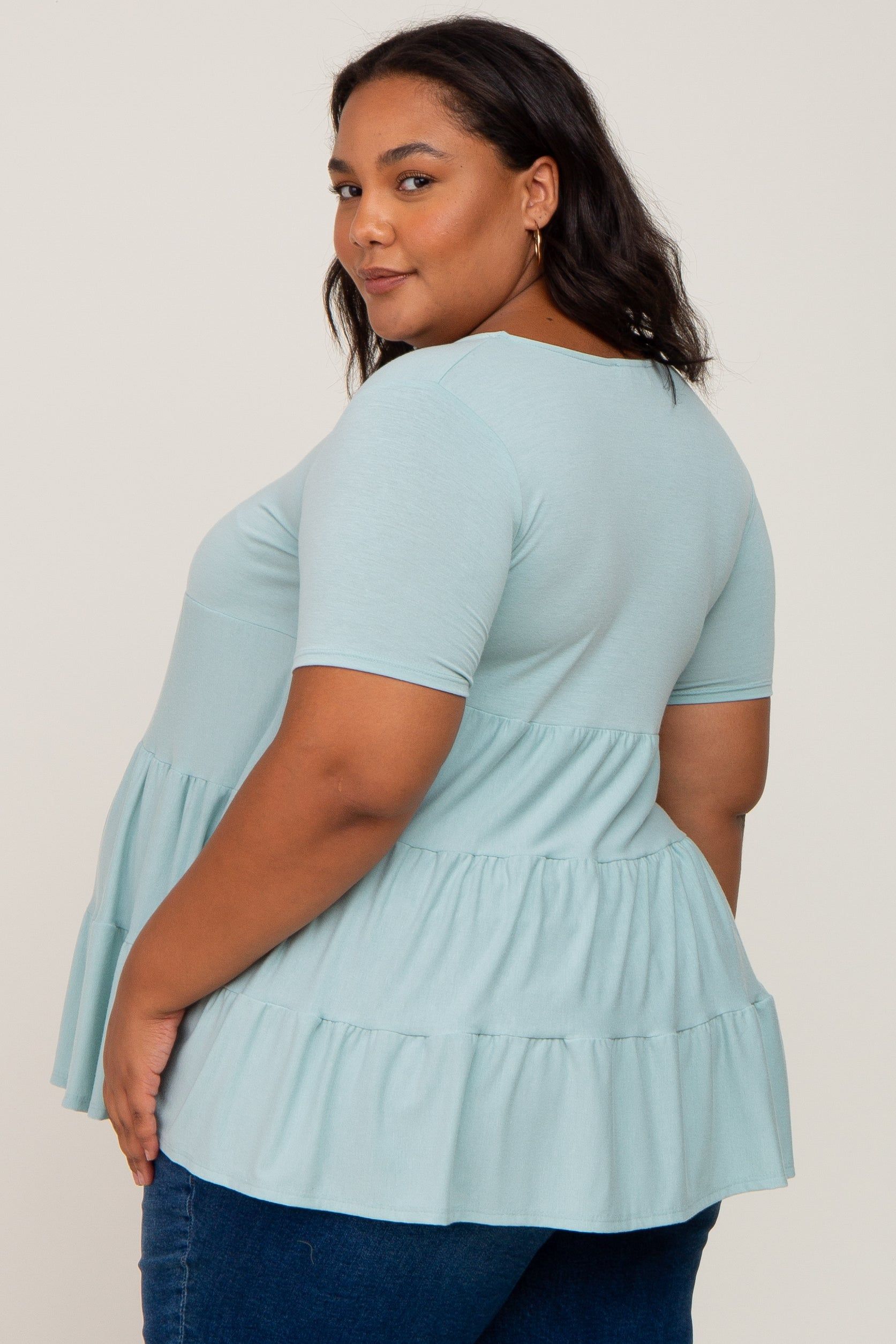 Mint Green Tiered Maternity Plus Short Sleeve Top sold by Pinkblush product image thumbnail 3