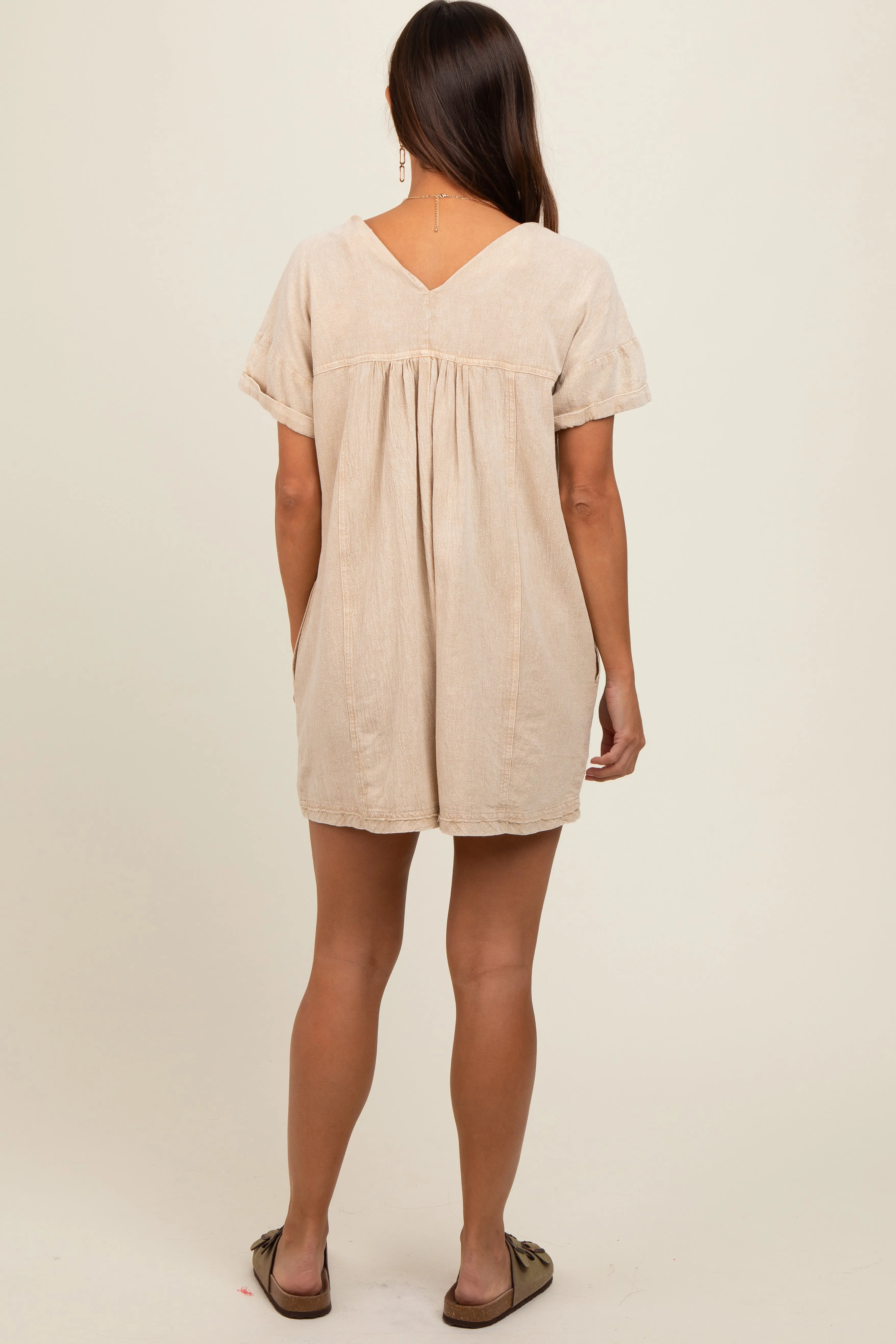 Taupe Cuffed Sleeve Maternity Romper sold by Pinkblush product image thumbnail 5