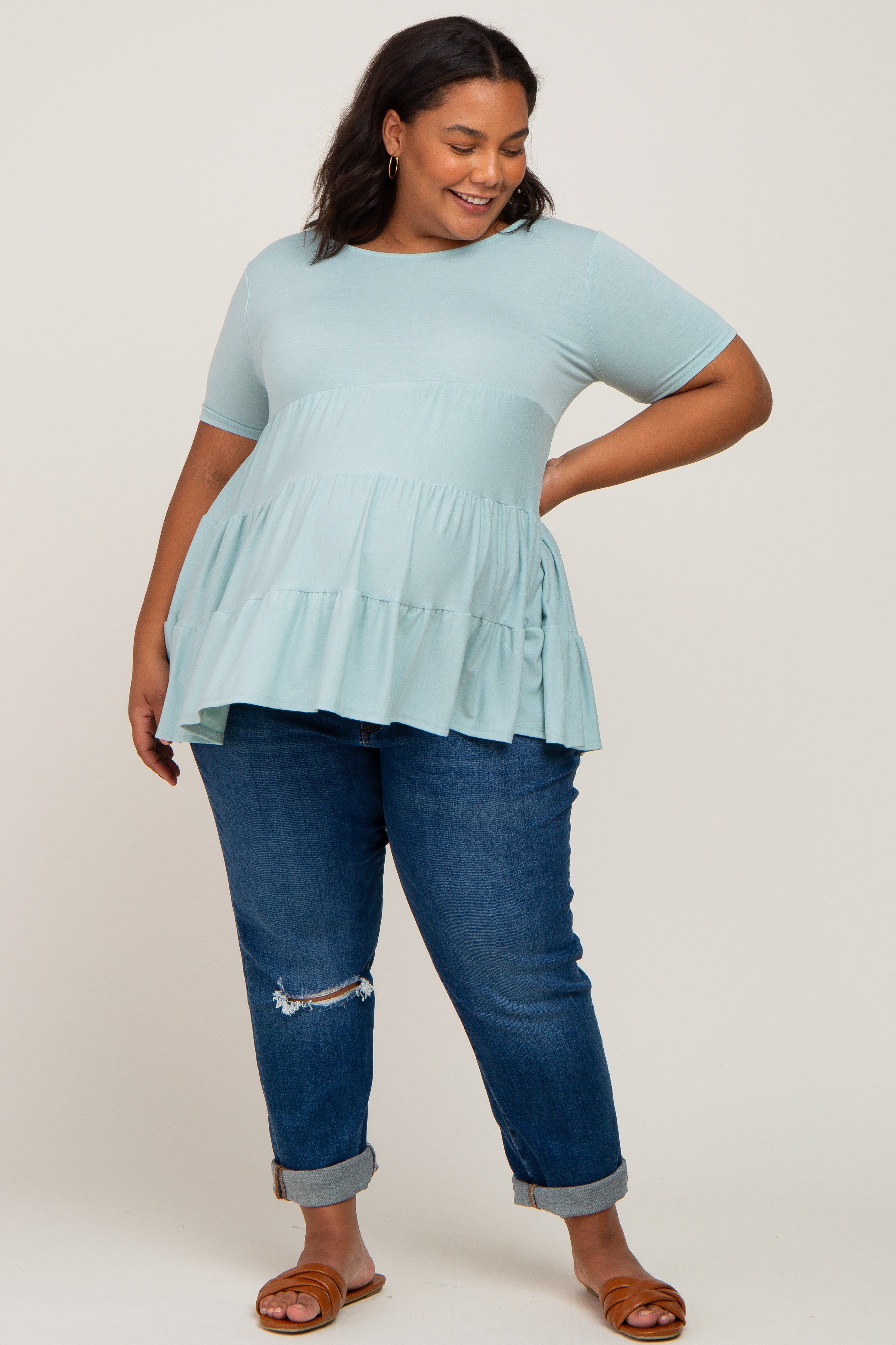 Mint Green Tiered Maternity Plus Short Sleeve Top sold by Pinkblush product image thumbnail 4