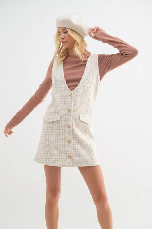 Taupe Cream Tweed Button-Up Mini Dress sold by Pinkblush