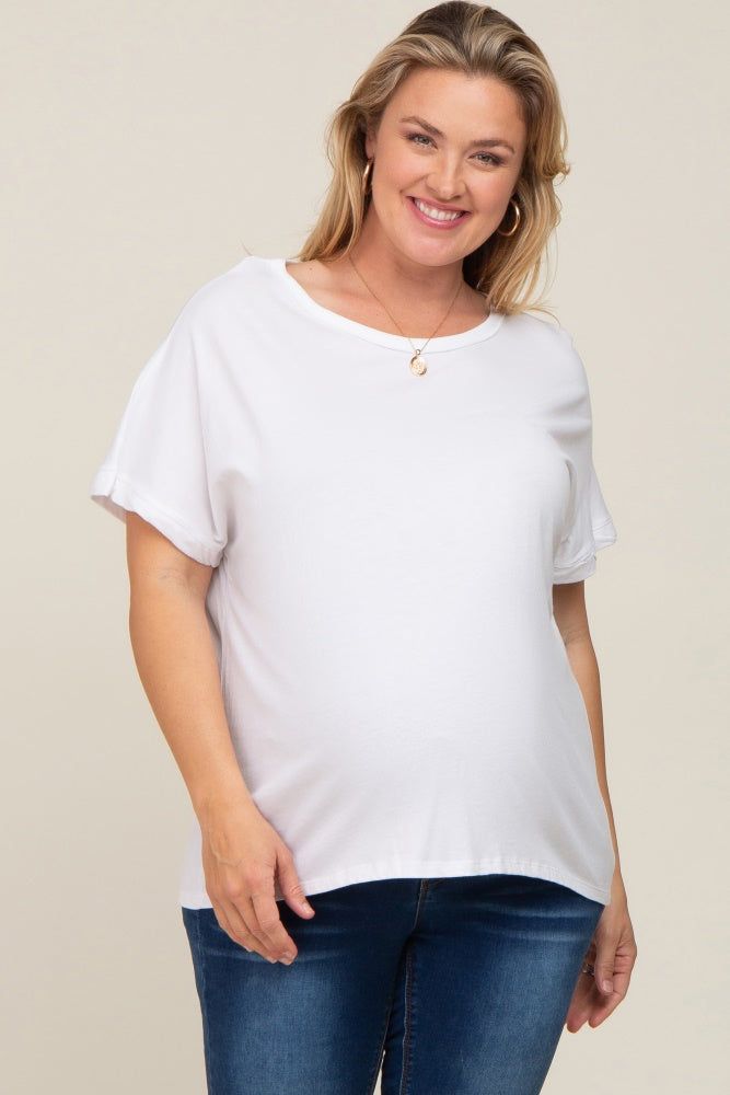 White Short Sleeve Plus Maternity Top sold by Pinkblush