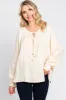 Cream Tie Front Long Sleeve Blouse sold by Pinkblush