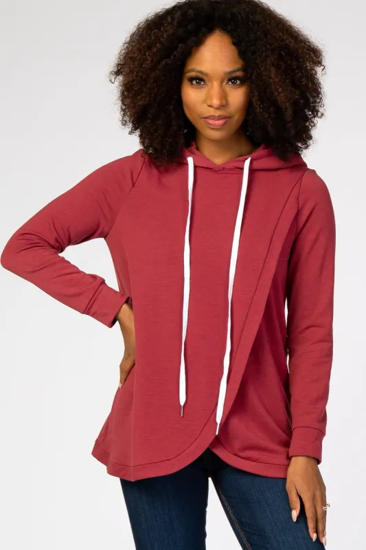Red Layered Front Nursing Fleece Hoodie sold by Pinkblush