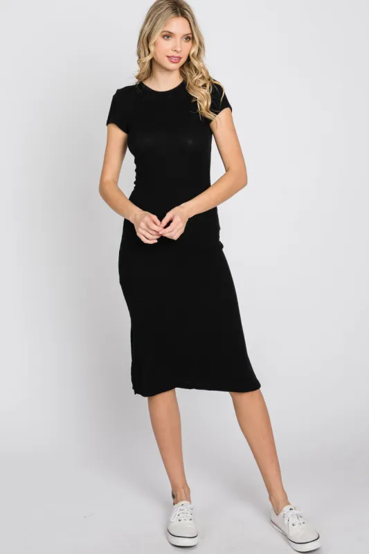 Black Brushed Ribbed Midi Dress sold by Pinkblush