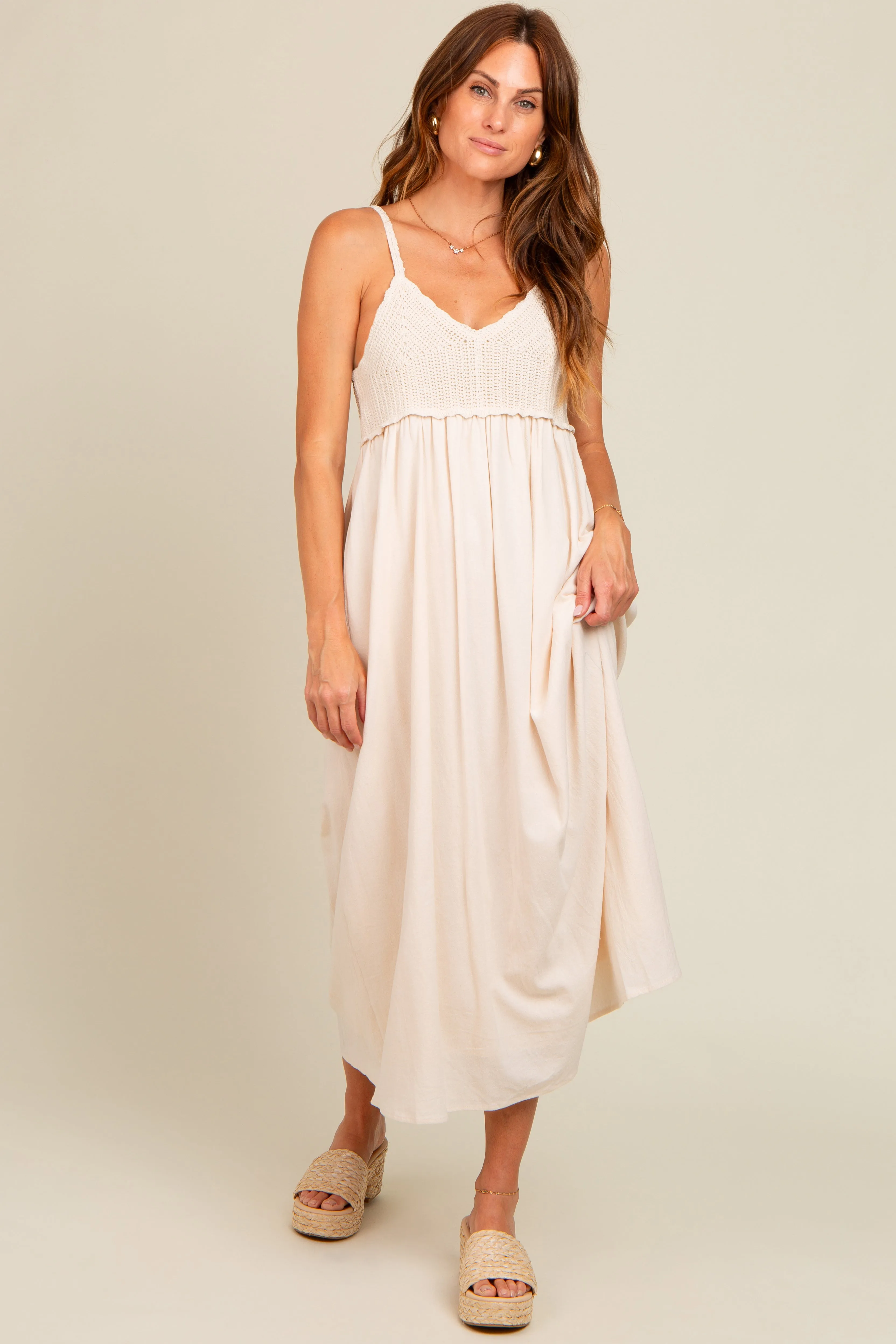 Cream V-Neck Crochet Top Midi Dress sold by Pinkblush product image thumbnail 3