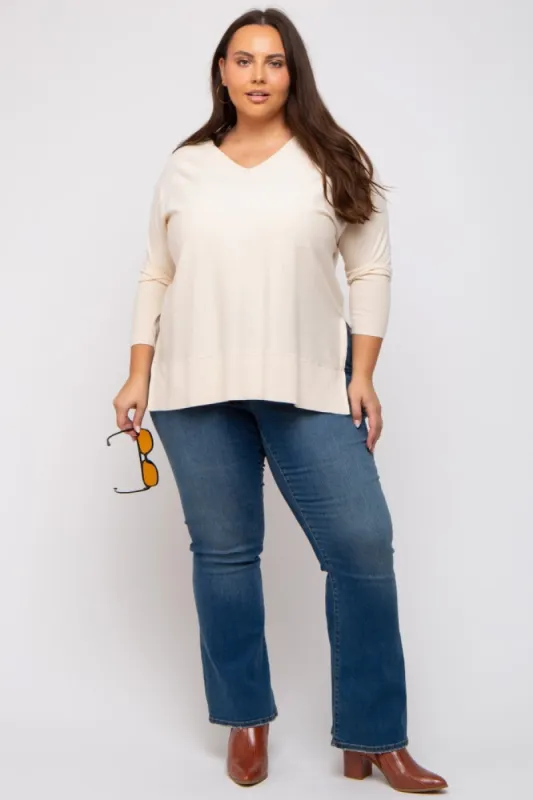 Cream Knit Long Dolman Sleeve Plus Top sold by Pinkblush