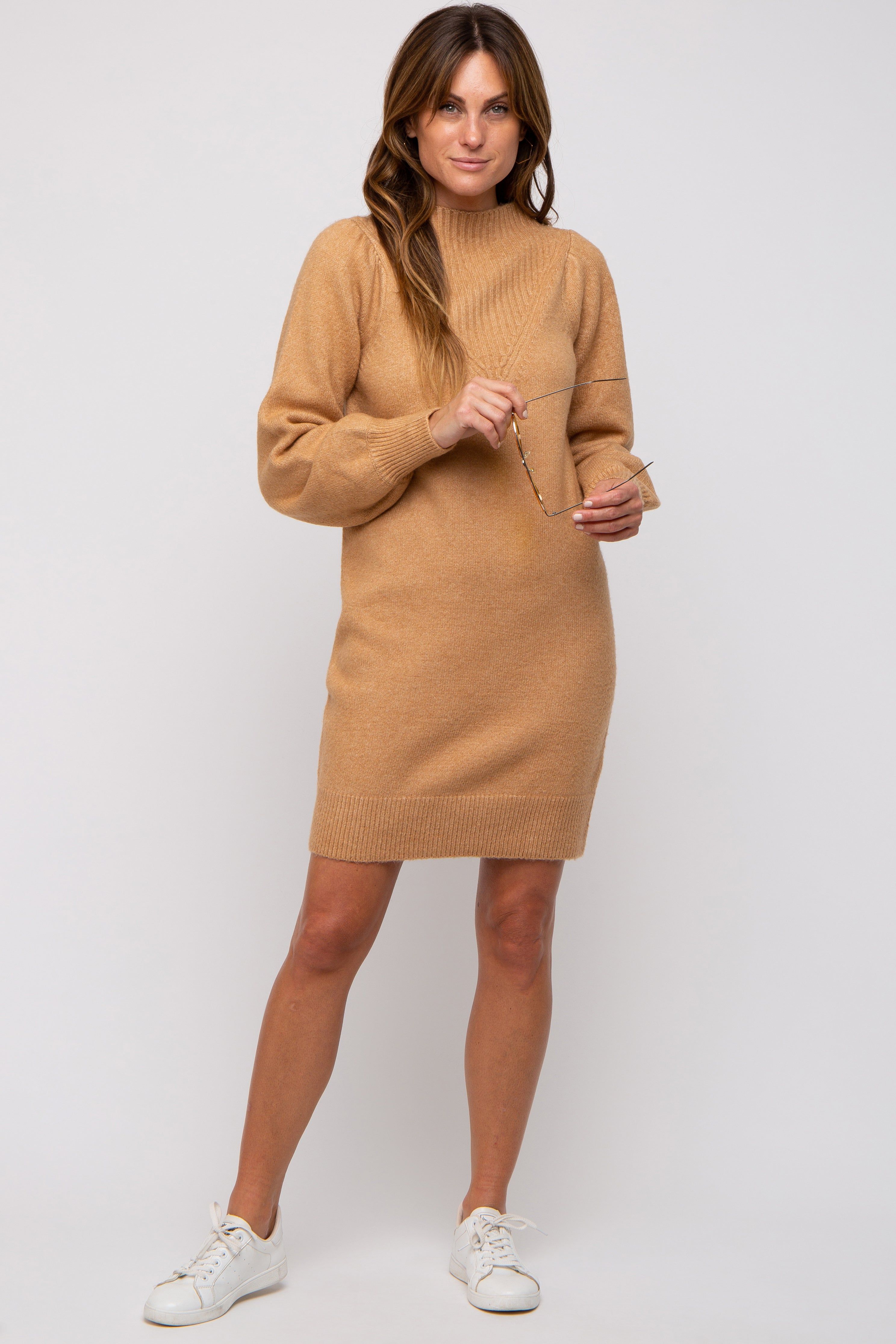 Camel Chunky Knit Sweater Dress sold by Pinkblush product image thumbnail 4