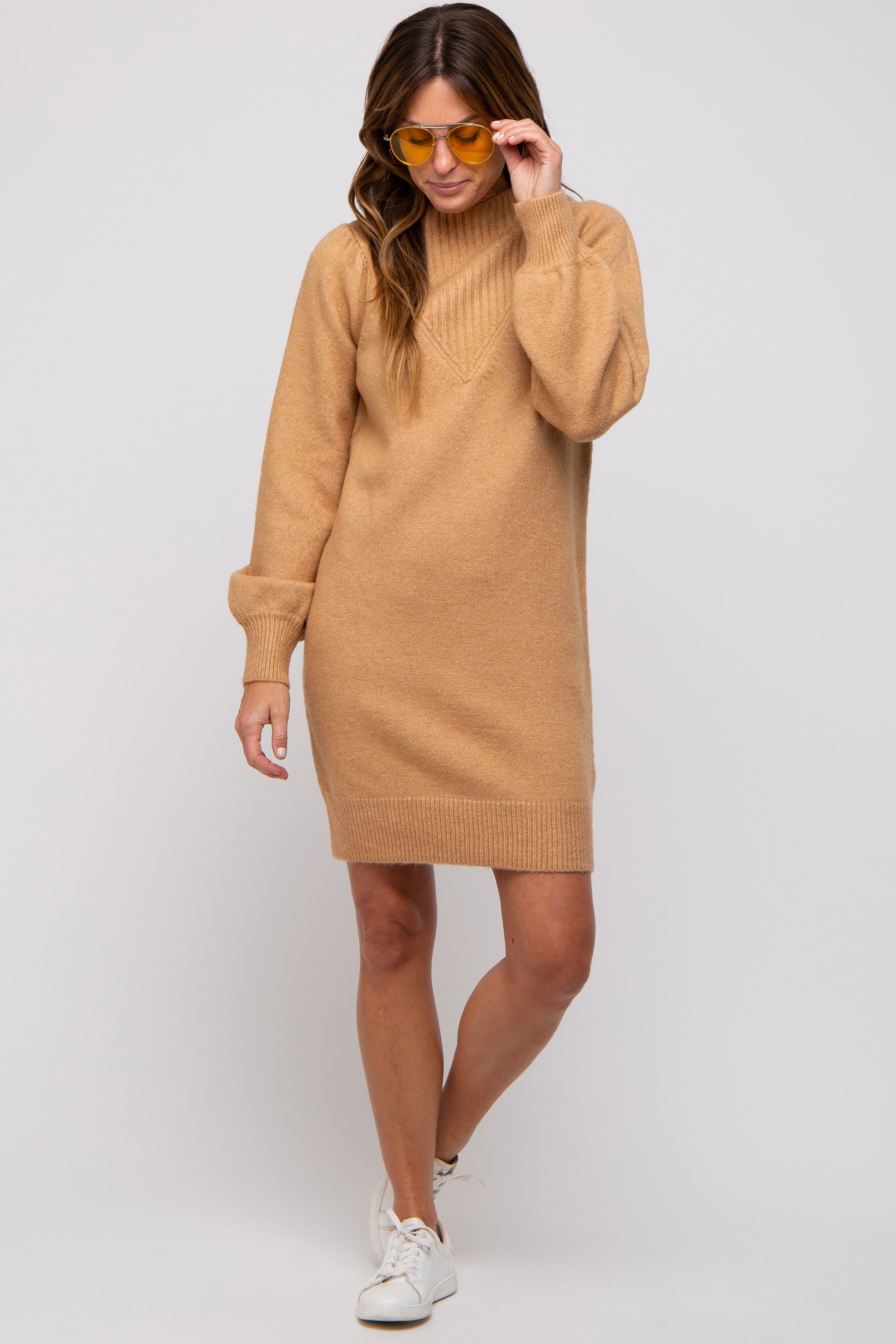 Camel Chunky Knit Sweater Dress sold by Pinkblush