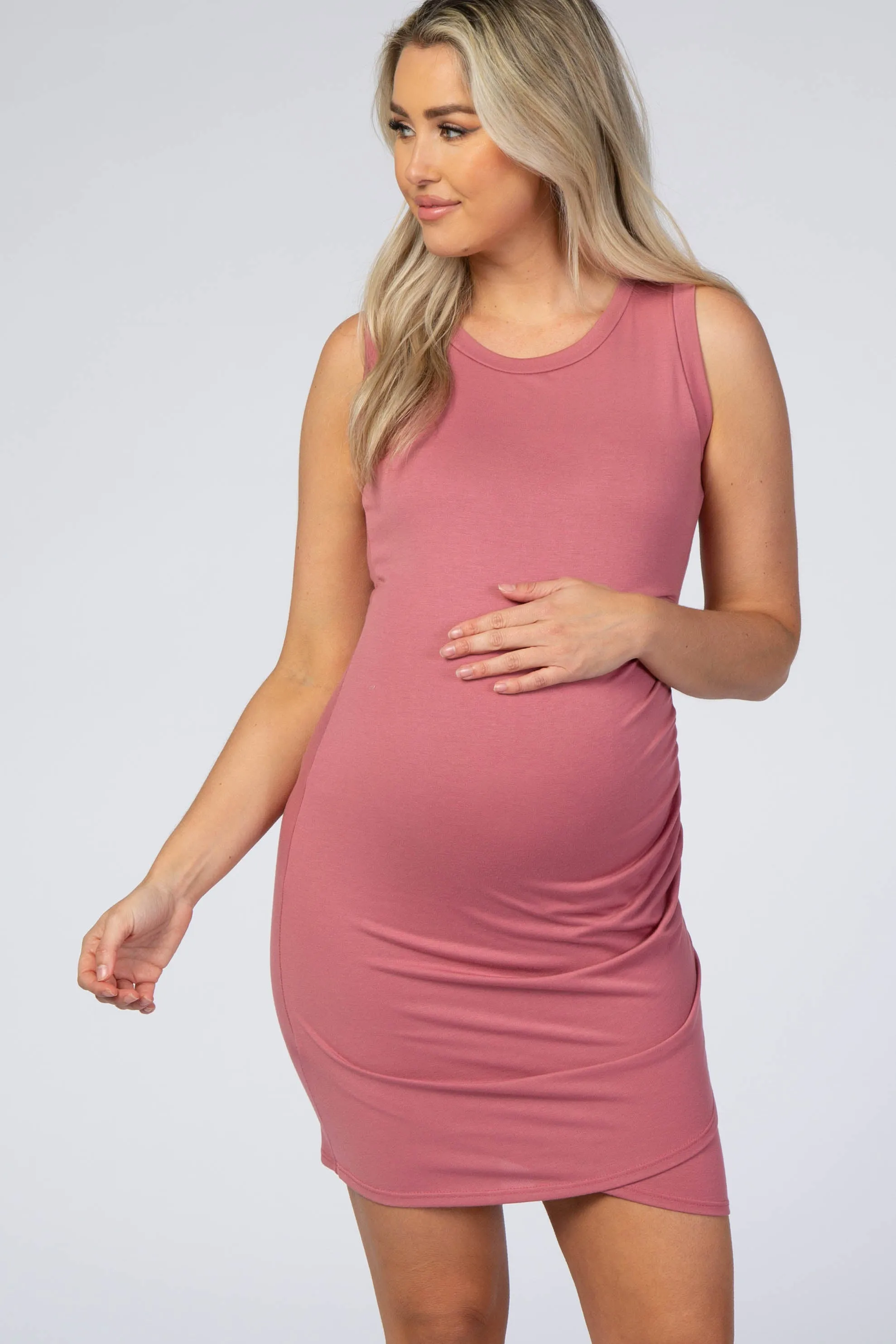 Pink Sleeveless Wrap T-Shirt Maternity Dress sold by Pinkblush product image thumbnail 2