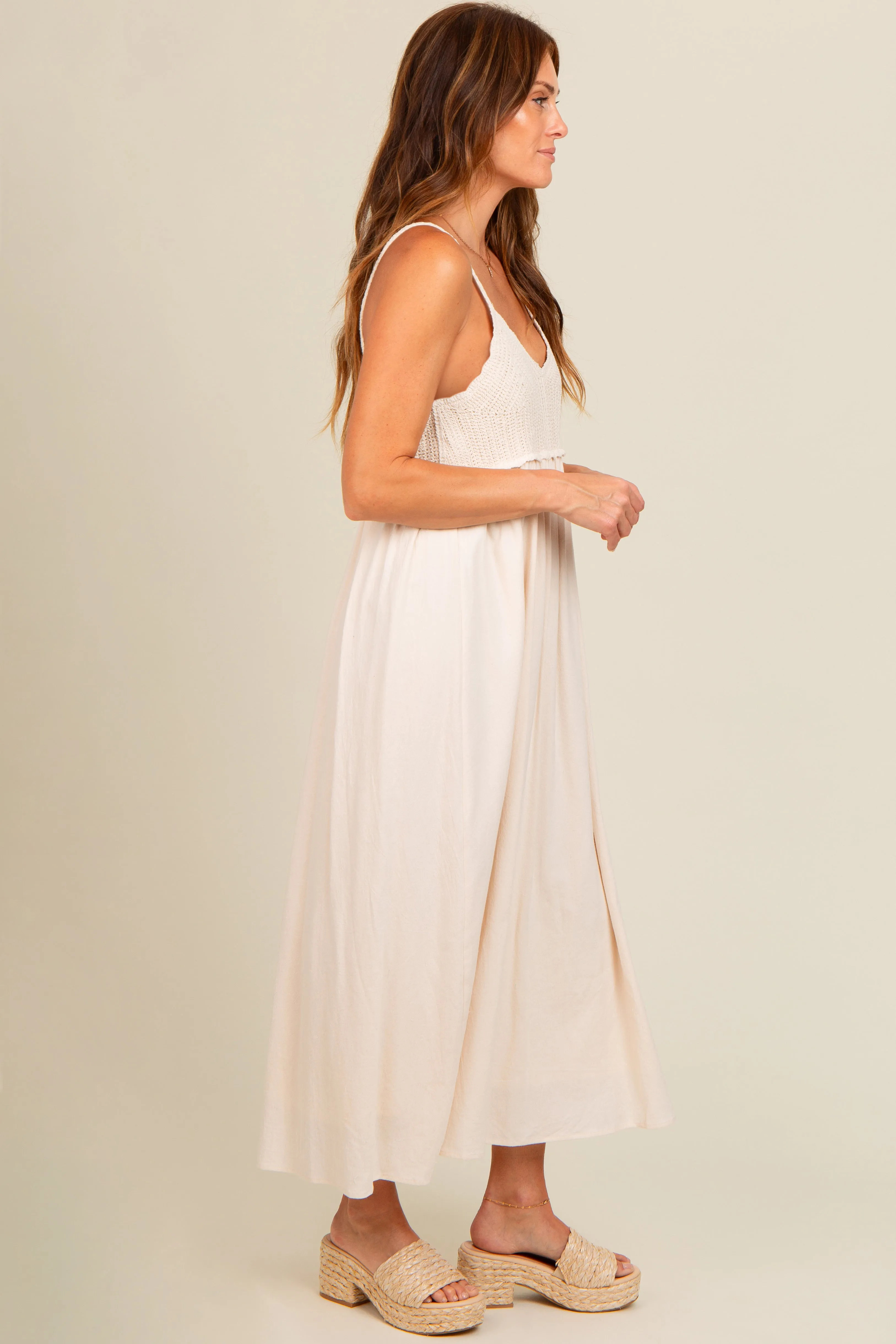 Cream V-Neck Crochet Top Midi Dress sold by Pinkblush product image thumbnail 4