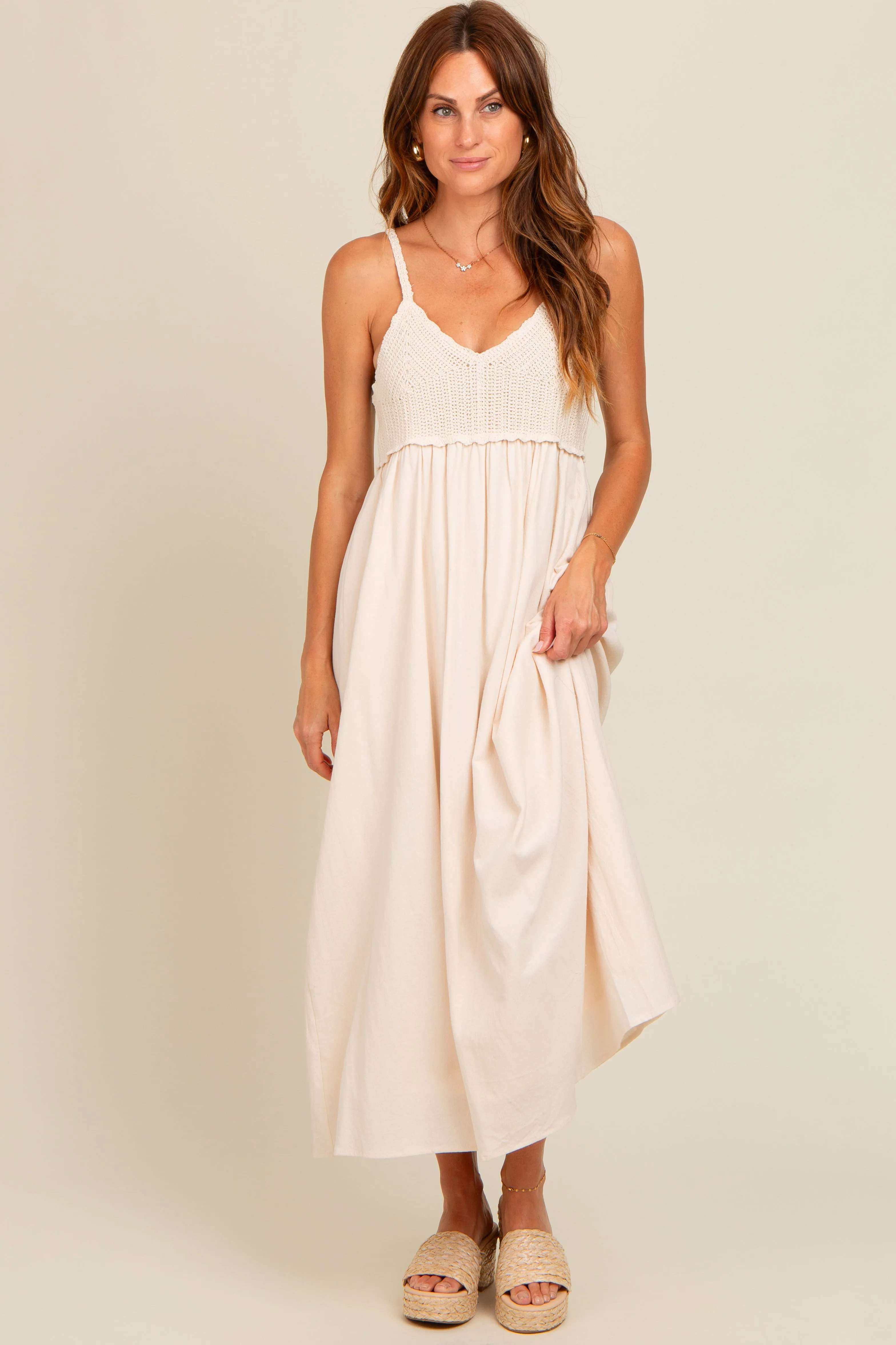 Cream V-Neck Crochet Top Midi Dress sold by Pinkblush product image thumbnail 2