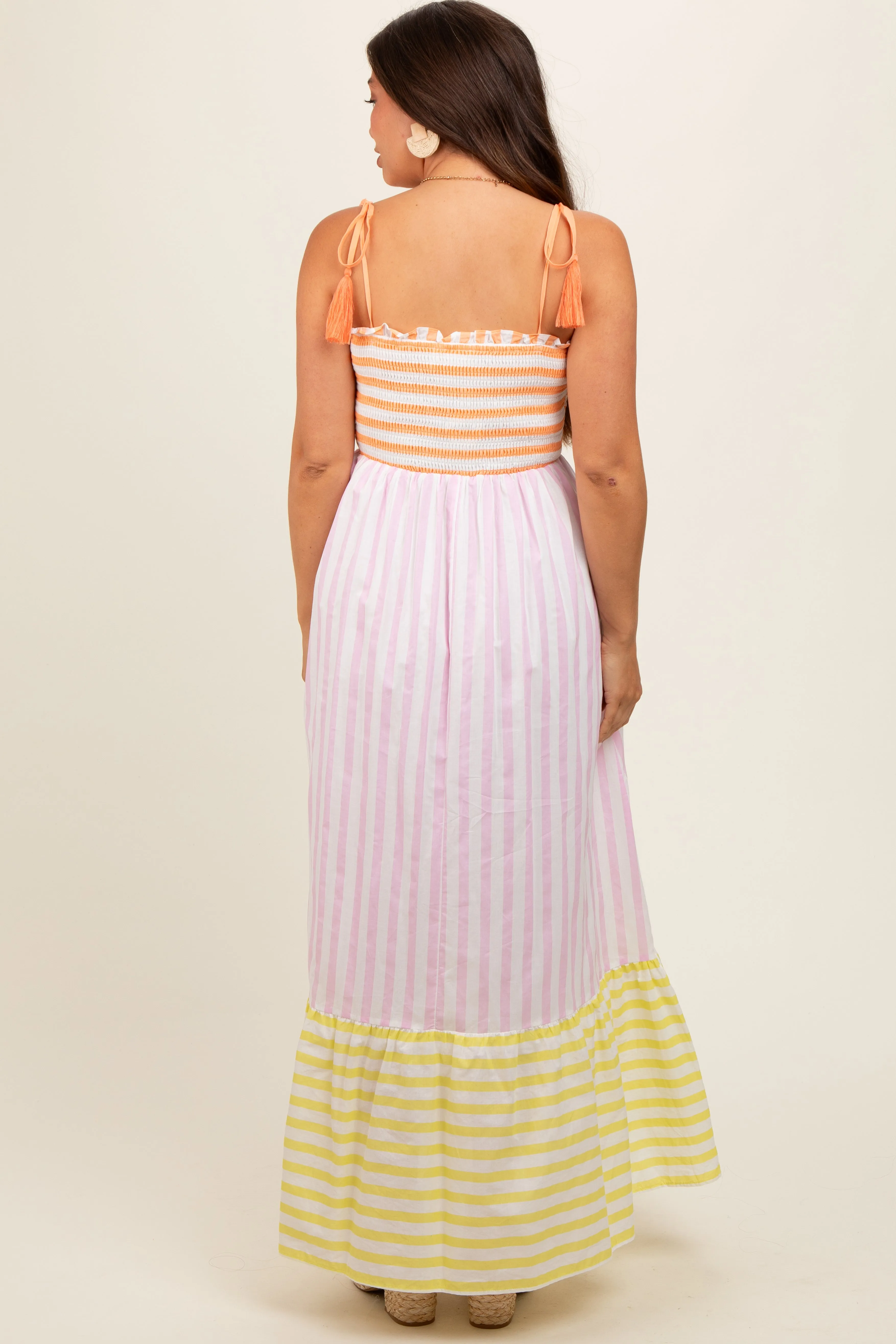 Multi-Color Striped Color Block Shoulder Tie Maternity Maxi Dress sold by Pinkblush product image thumbnail 4