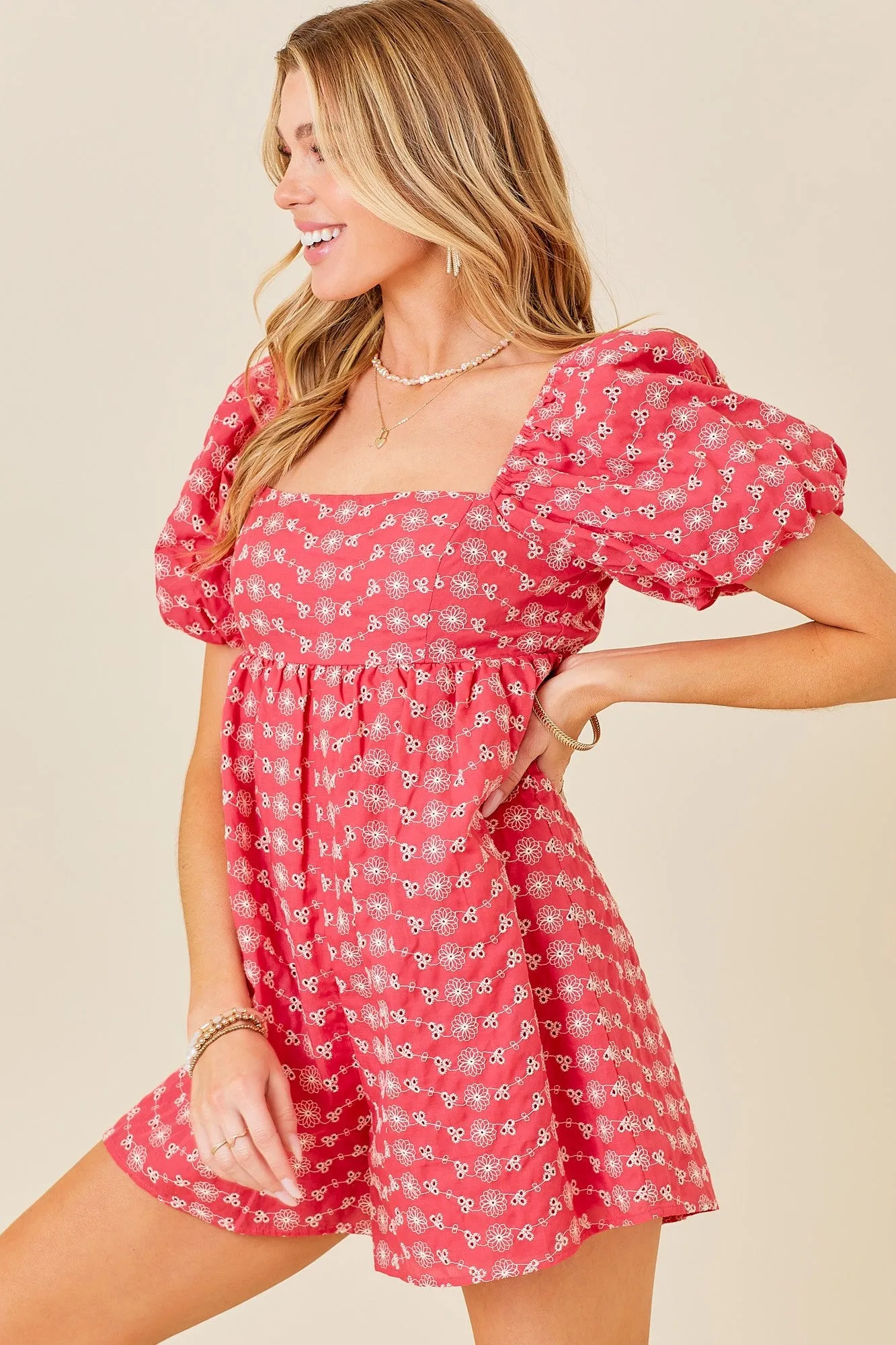 Red Embroidered Floral Romper sold by Pinkblush