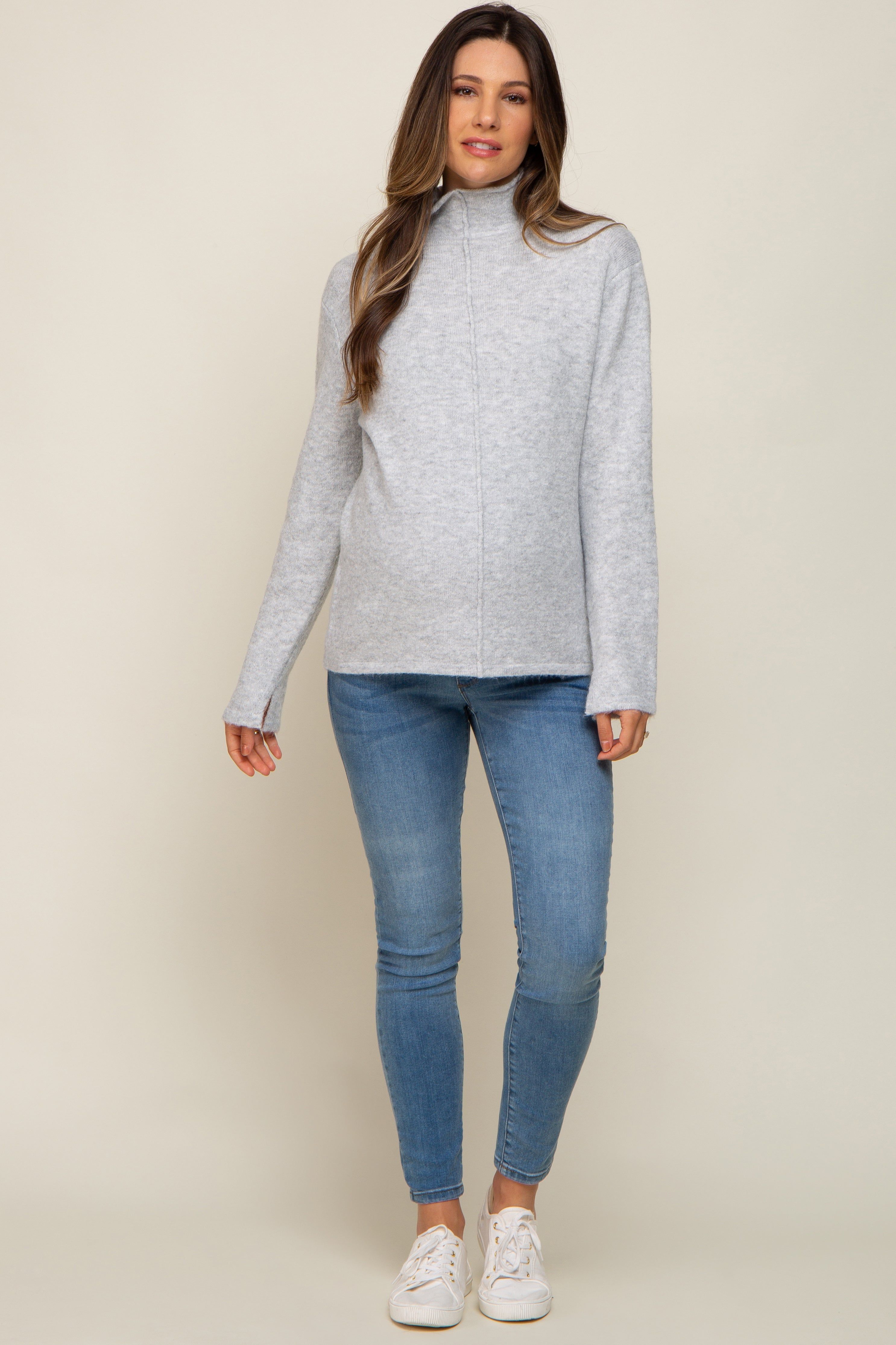 Heather Grey Ultra Soft Mock Neck Maternity Sweater sold by Pinkblush product image thumbnail 4
