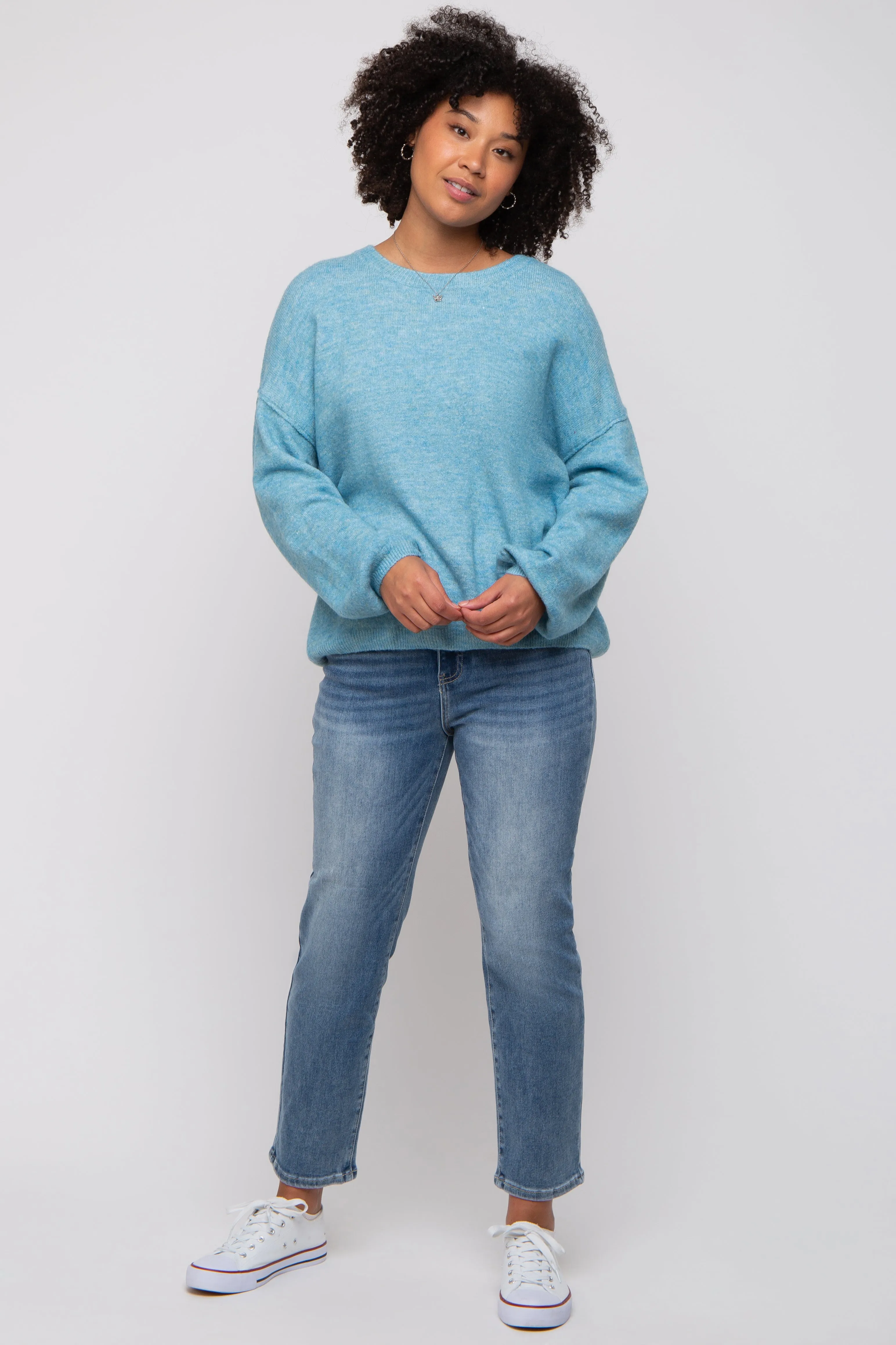 Blue Basic Drop Shoulder Sweater sold by Pinkblush