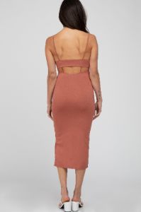 Rust Cutout Side Slit Midi Dress sold by Pinkblush