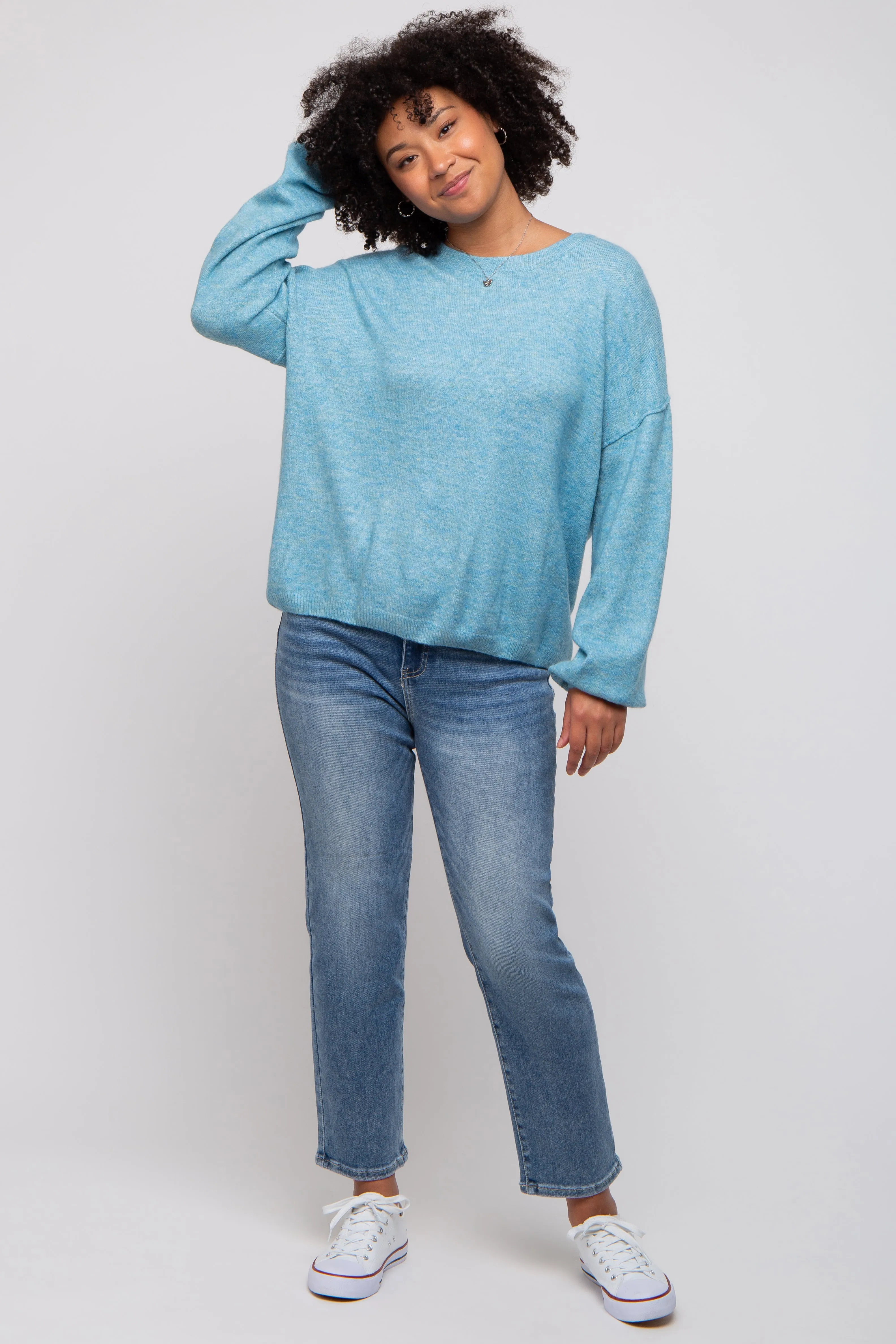 Blue Basic Drop Shoulder Sweater sold by Pinkblush product image thumbnail 5