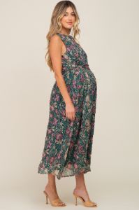 Forest Green Floral Maternity Maxi Dress sold by Pinkblush