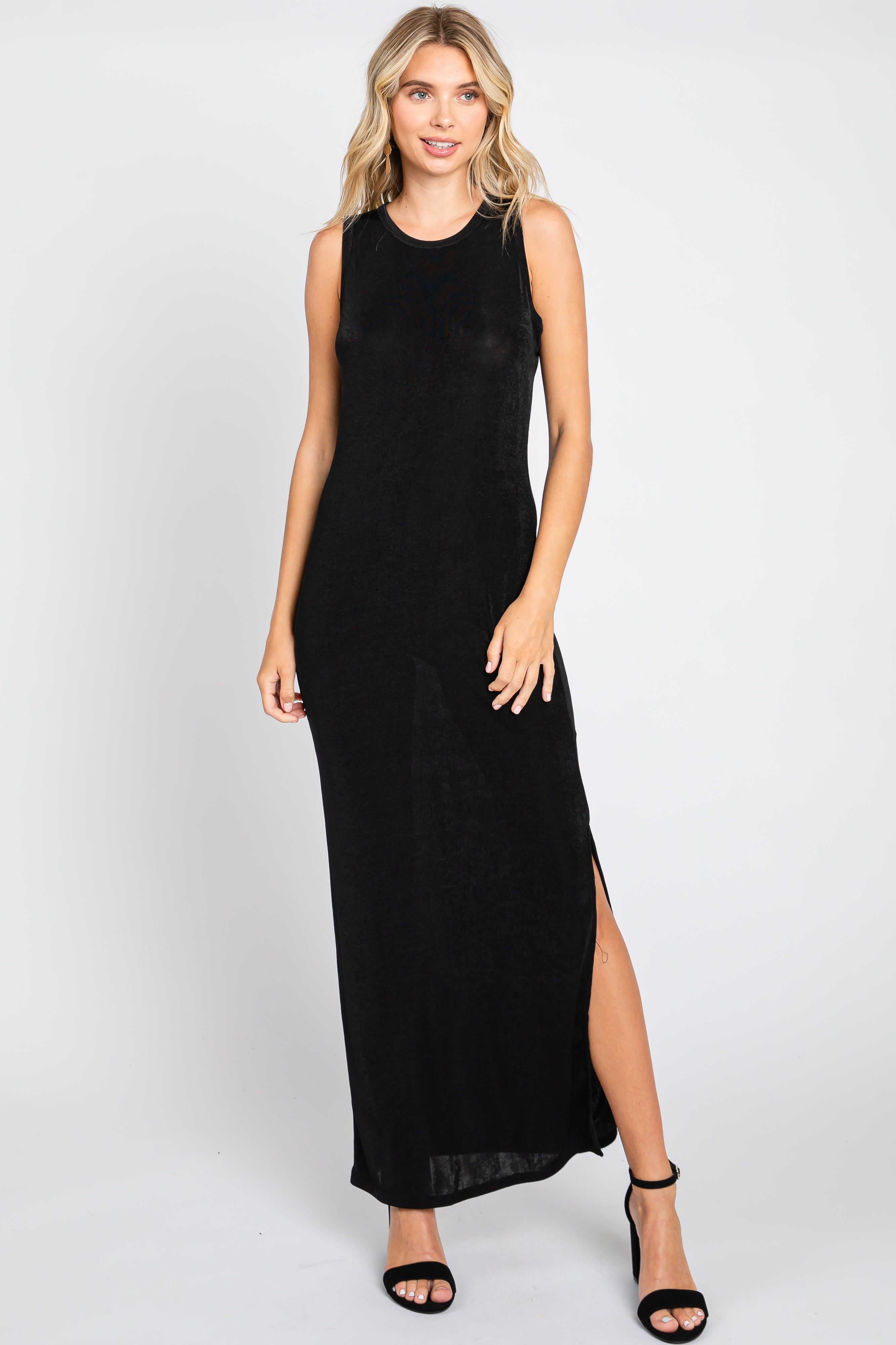 Black Side Slit Maternity Midi Dress sold by Pinkblush product image thumbnail 5