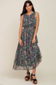 Forest Green Floral Maternity Maxi Dress sold by Pinkblush