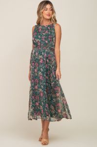 Forest Green Floral Maternity Maxi Dress sold by Pinkblush