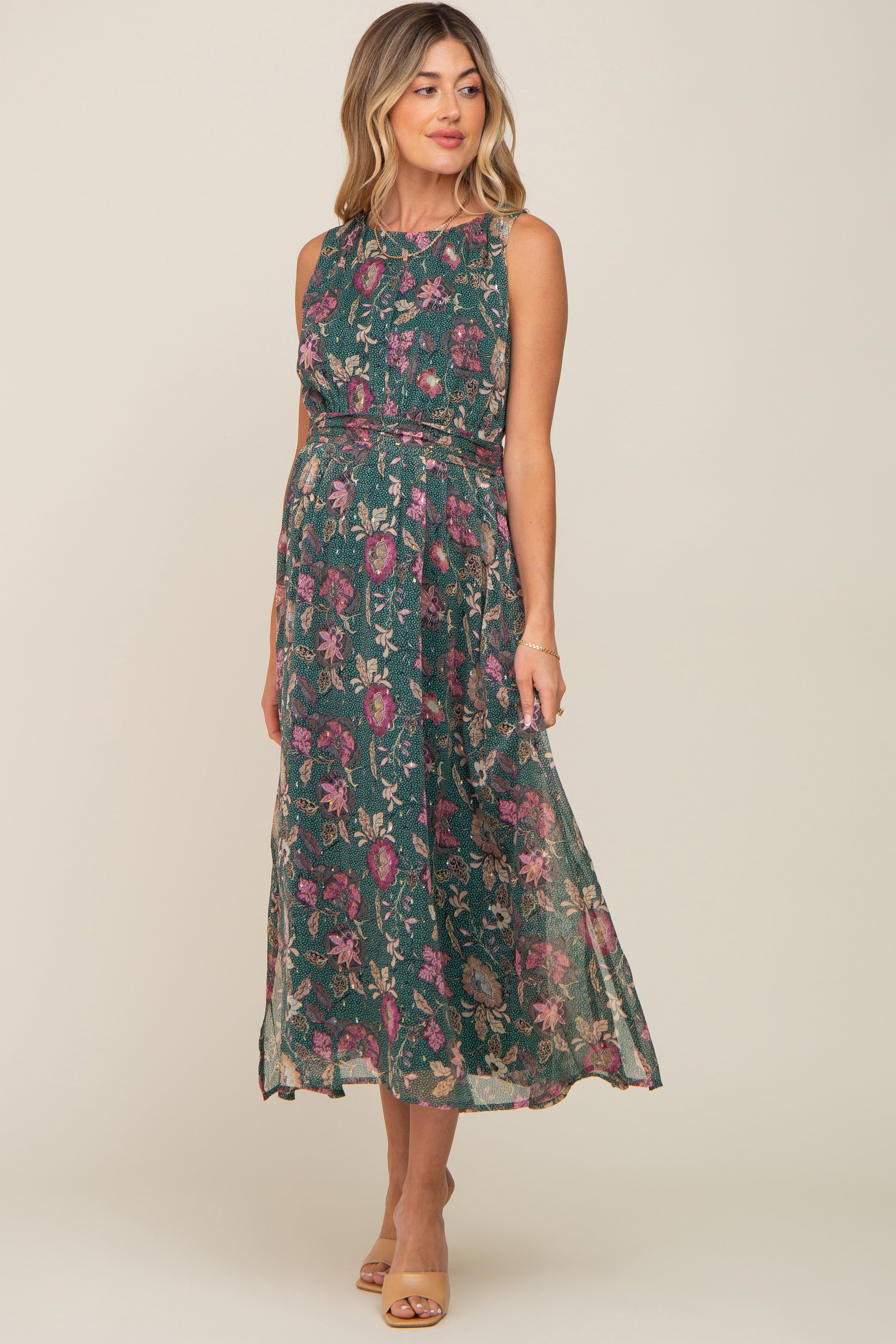 Forest Green Floral Maternity Maxi Dress sold by Pinkblush product image thumbnail 2